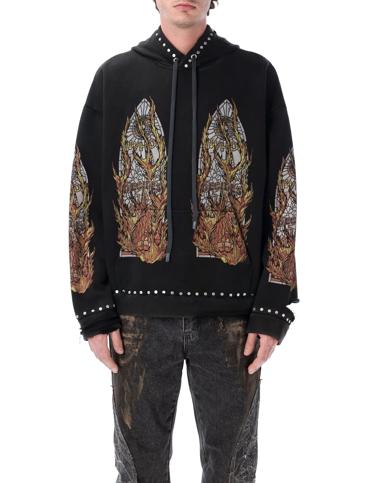 Who Decides War Studded Graphic Cotton Hoodie