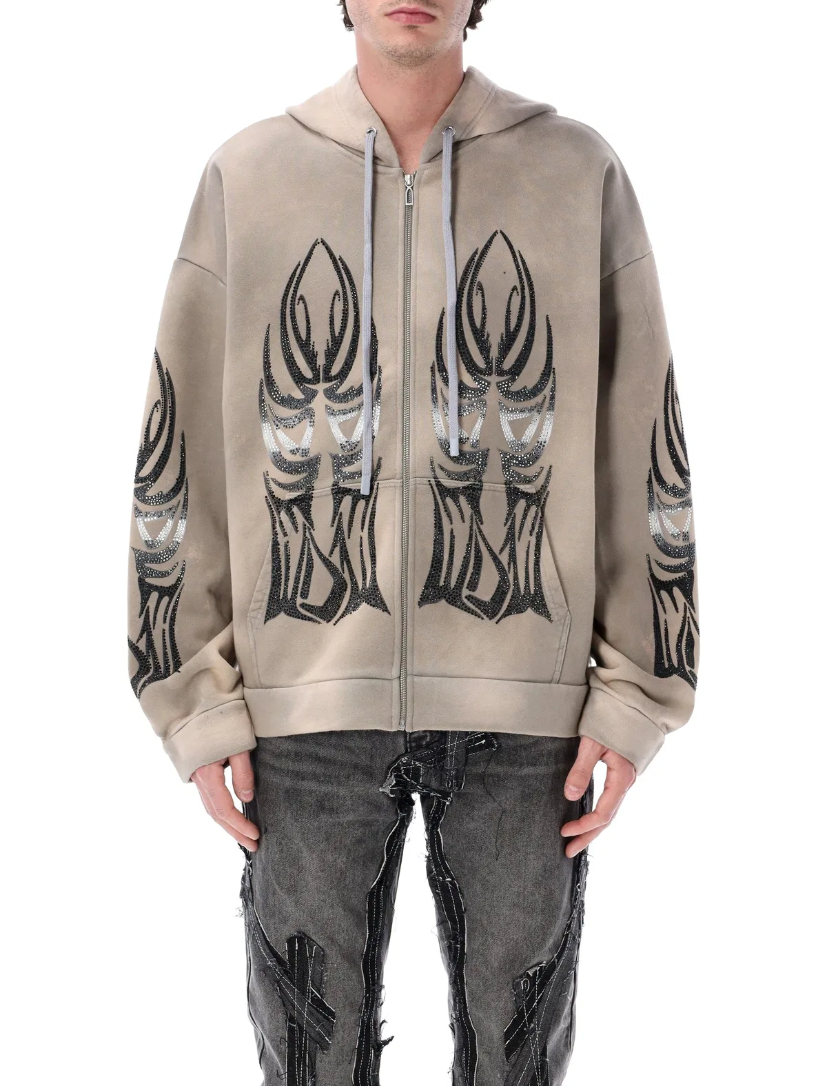 Who Decides War Winged Rhinestone Zip Hoodie