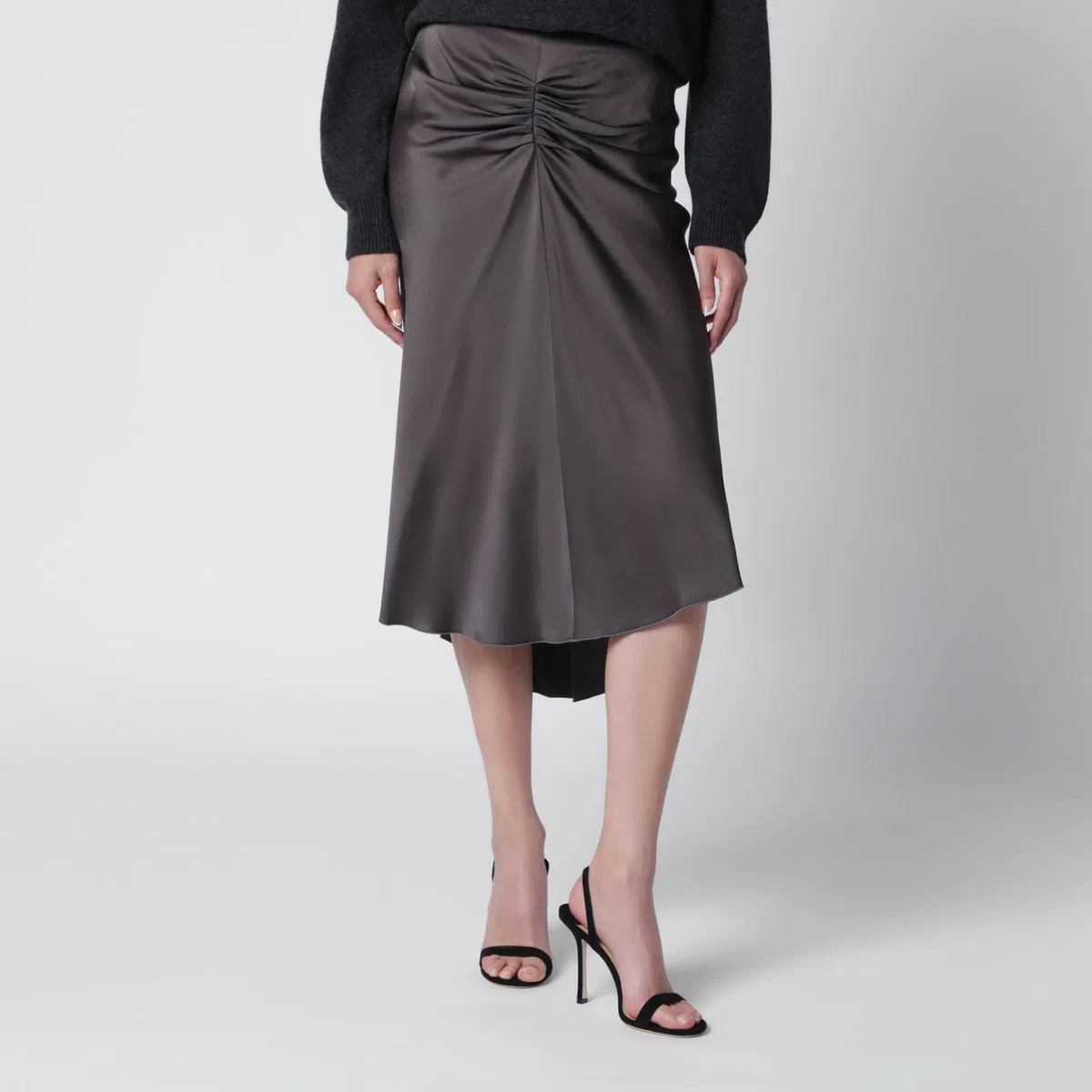 Victoria Beckham Bela Midi Skirt In Crêpe Satin Gold