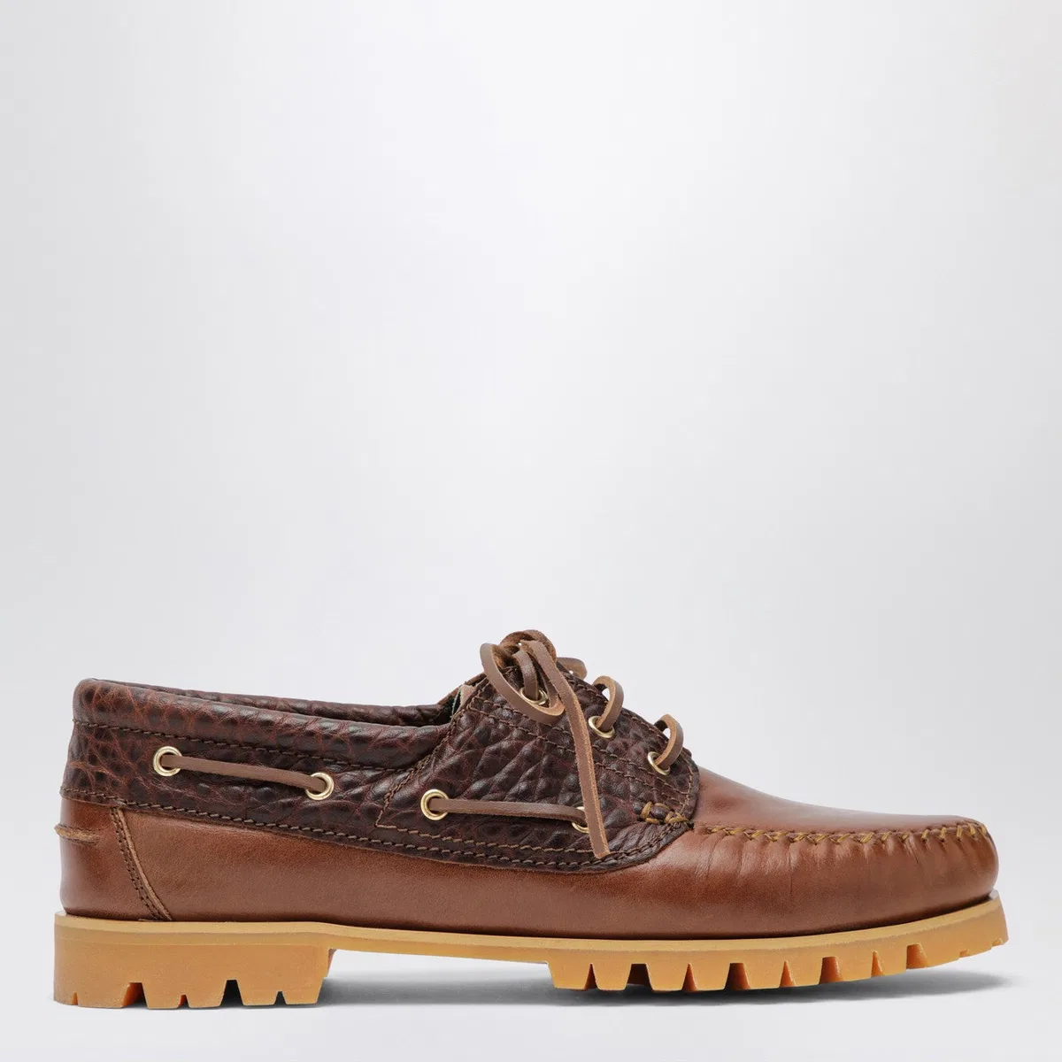 Vinny's Brown Boat Shoe With Crocodile Insert