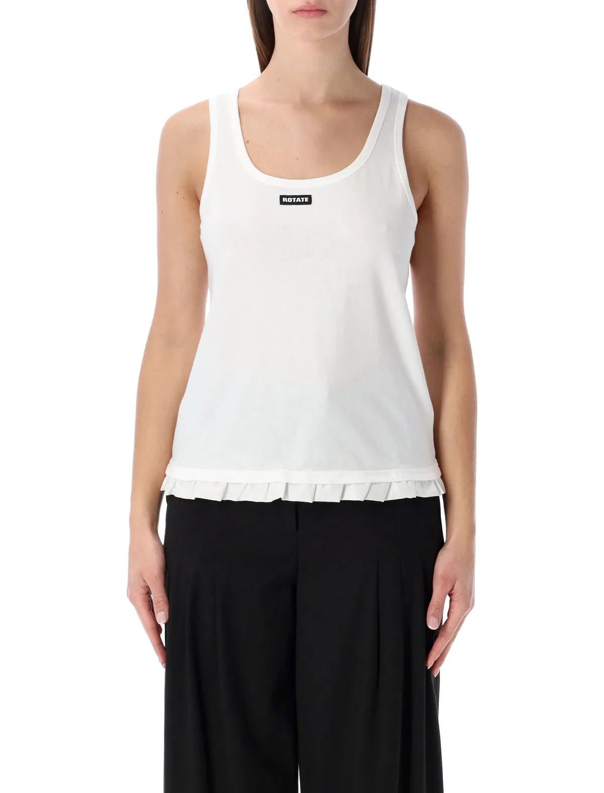 Rotate Birgerchristensen Rotate Ruffle-Hem Cotton Tank Top