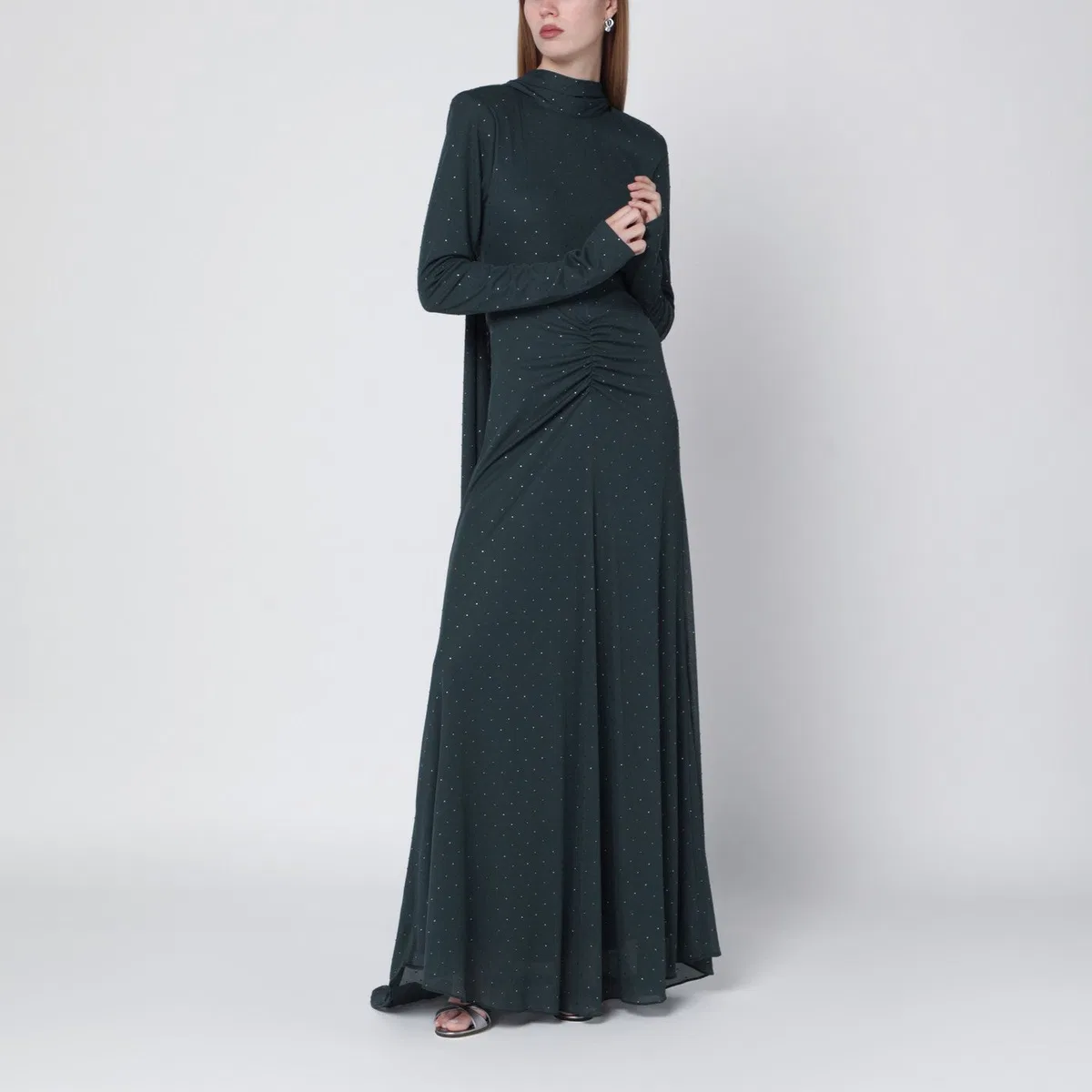 Rotate Long Green Dress With Rhinestones