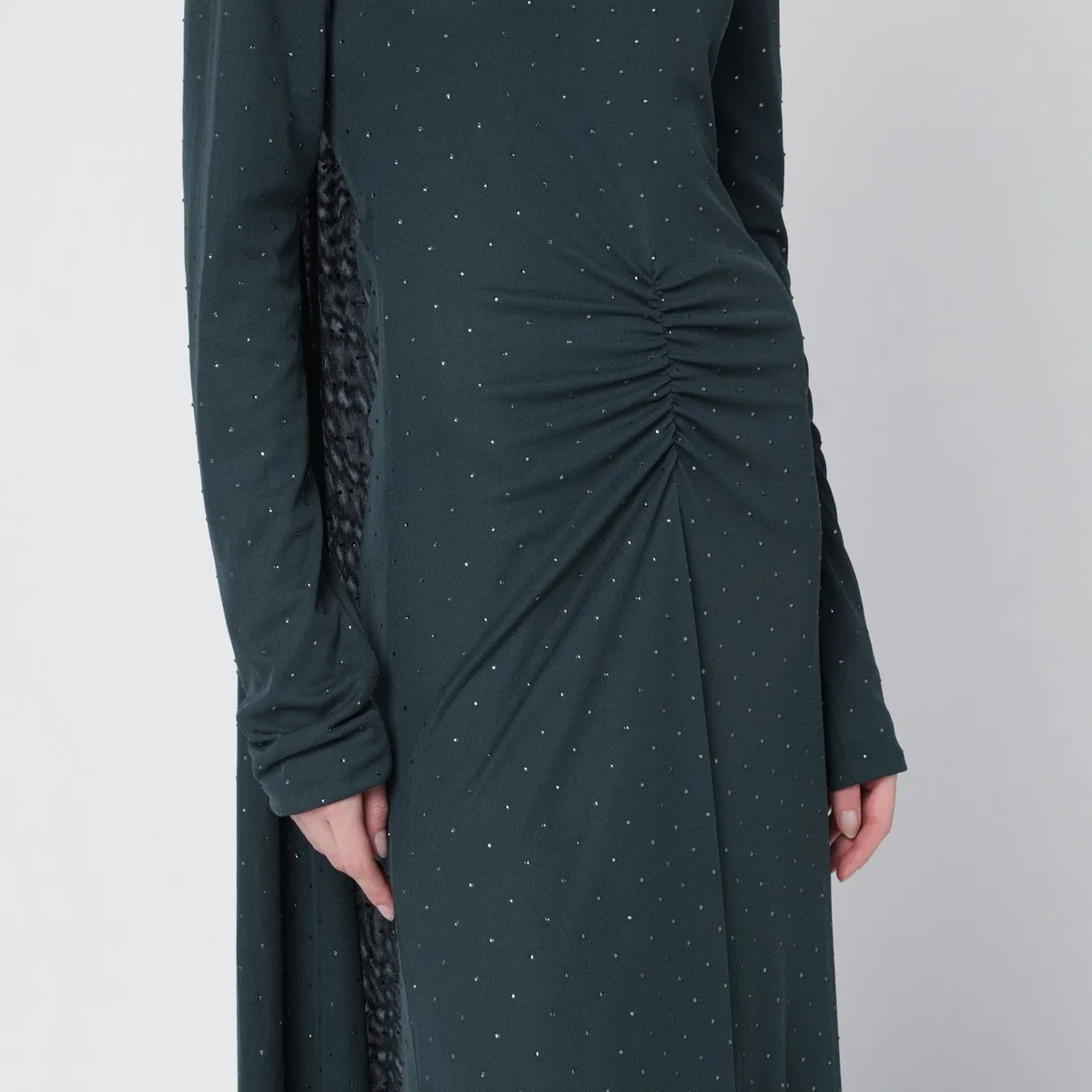 Rotate Long Green Dress With Rhinestones