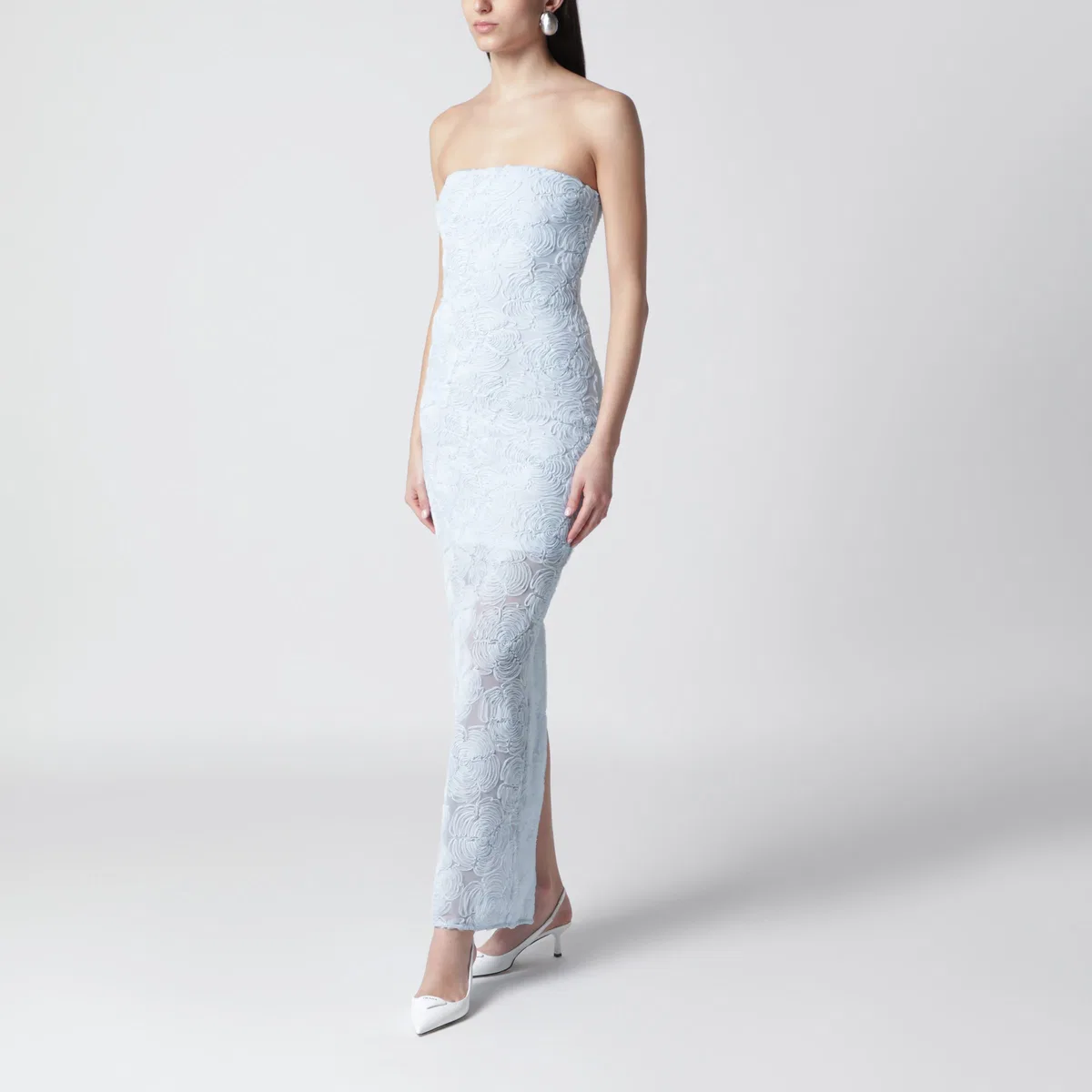 Rotate Light Blue Floral Mesh Sheath Dress