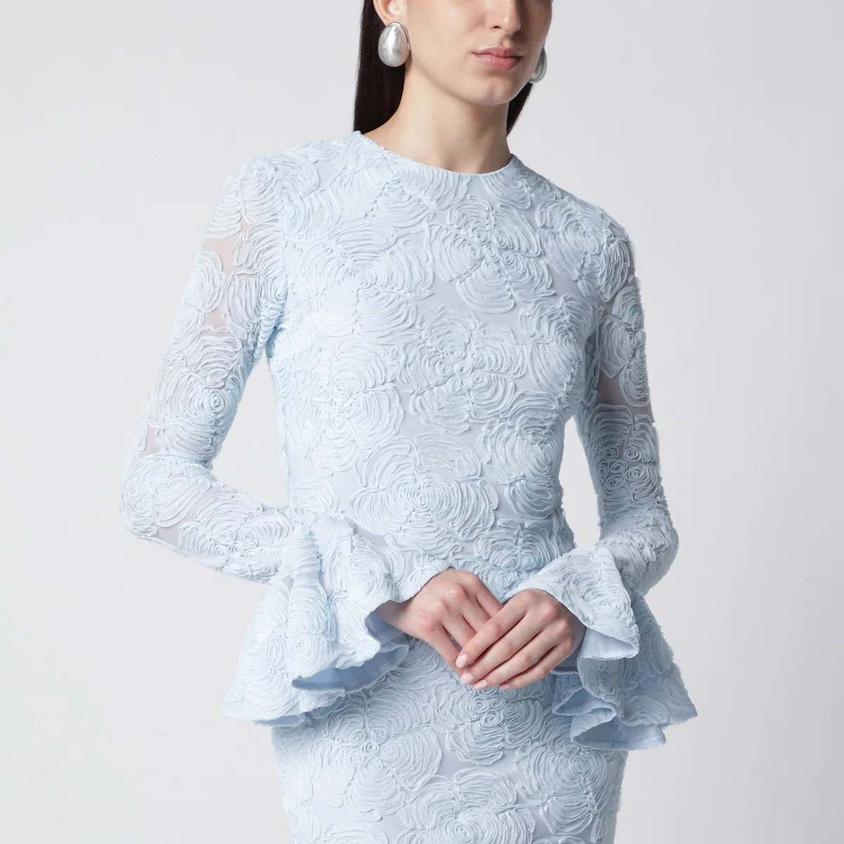 Rotate Birgerchristensen Light Blue Ruffled Mesh Mini Dress