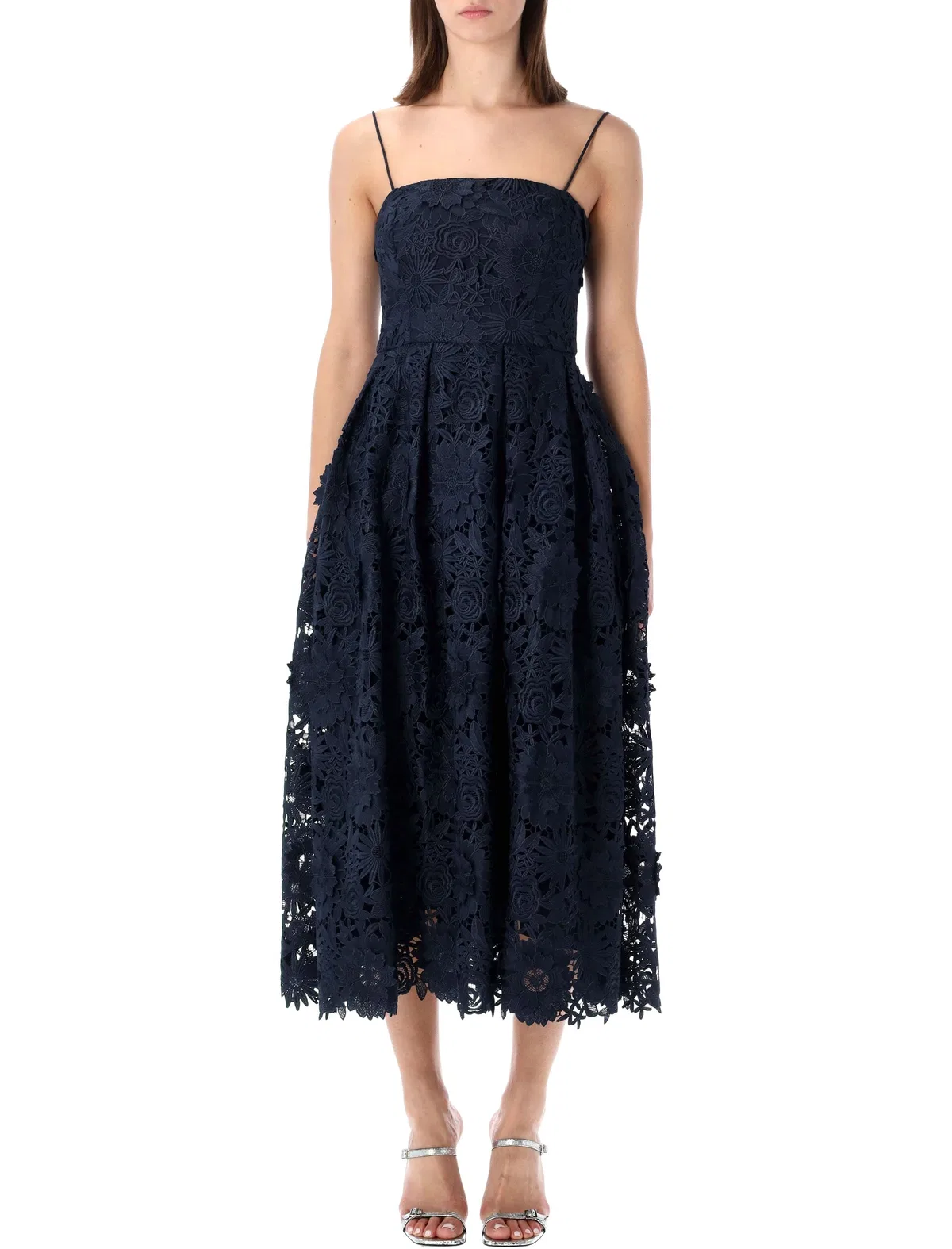 Rotate Birgerchristensen Rotate Flared 3D Lace Midi Dress
