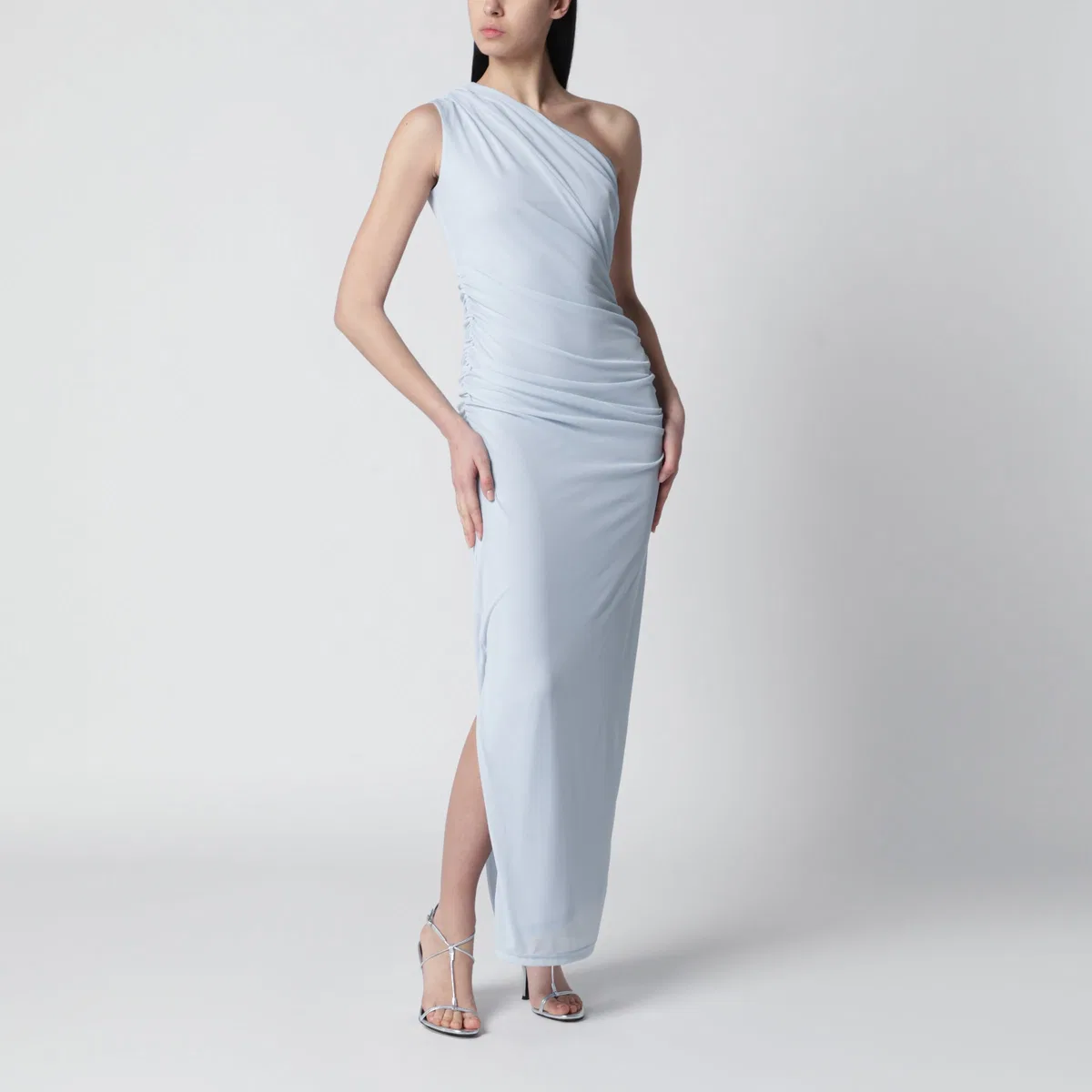Rotate Birgerchristensen Oneshoulder Draped Maxi Dress In Plein A