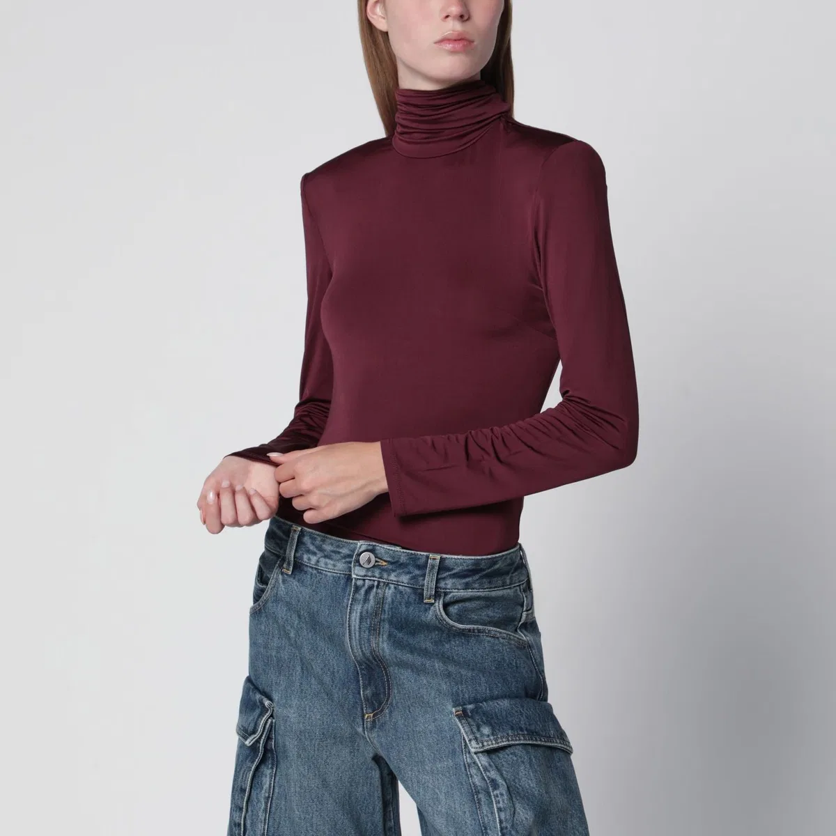 Rotate Birgerchristensen Burgundy Scarfdetail Top