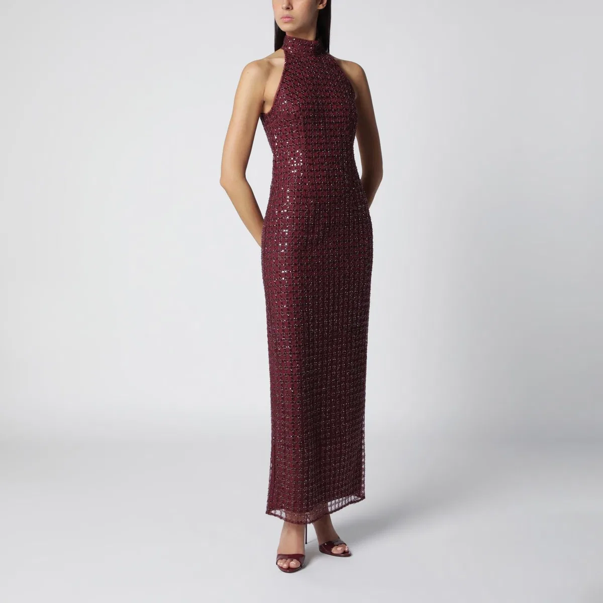 Rotate Birgerchristensen Burgundy Beaded Maxi Dress
