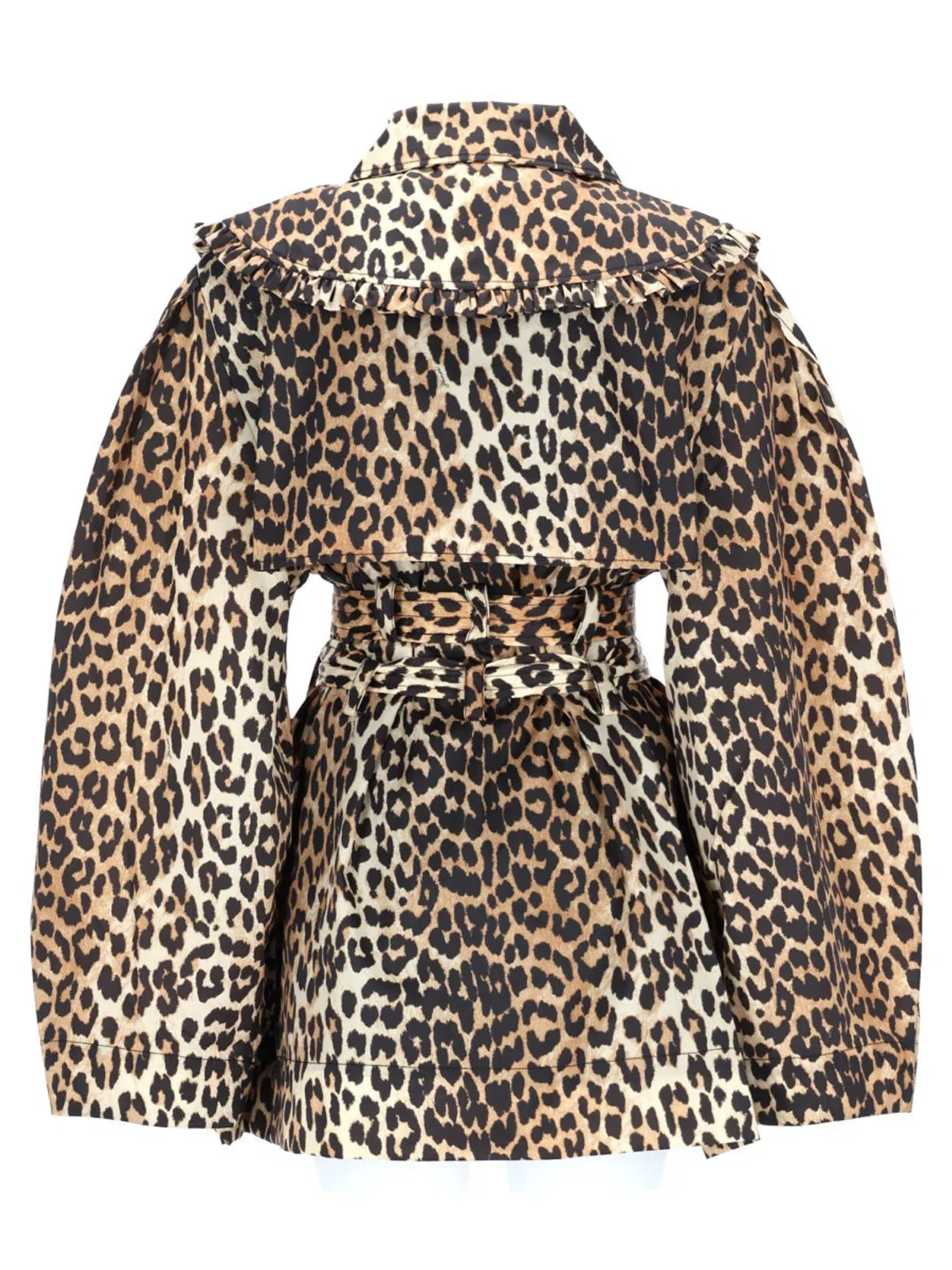 Ganni Short Trench Coat With Leopard Print