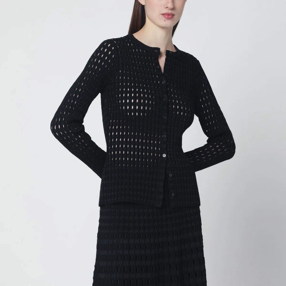 Simkhai Mabel Black Openwork Knit Cardigan