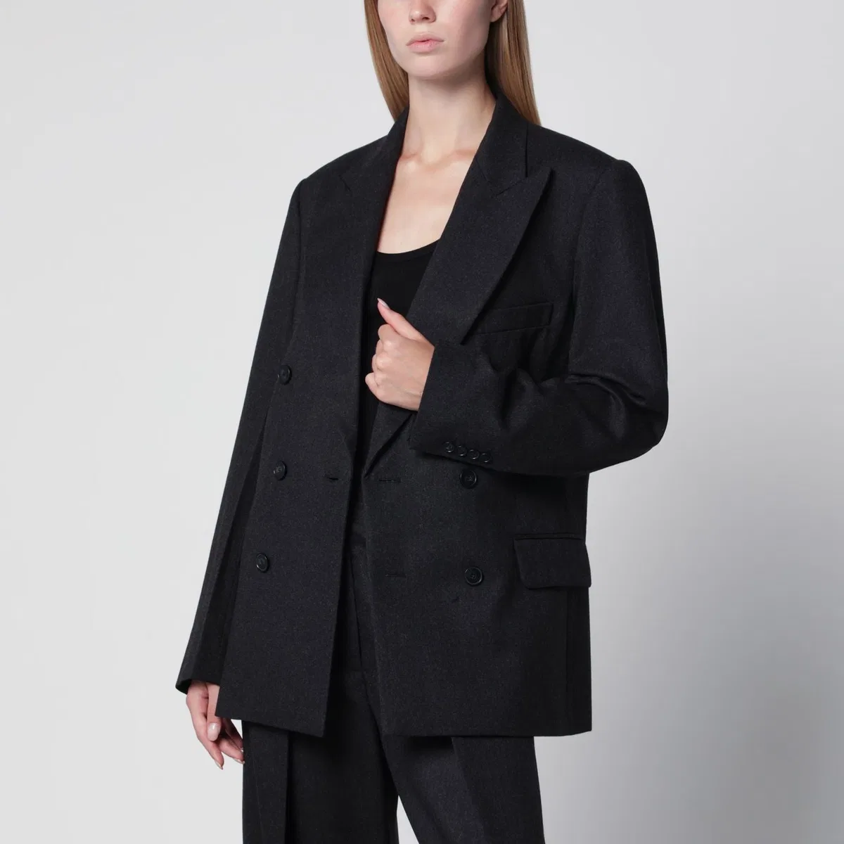 Victoria Beckham Dark Grey Doublebreasted Wool Jacket