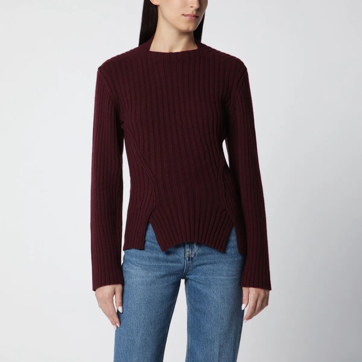 Victoria Beckham Ribbed Sweater In Dark Grey Wool And Cas