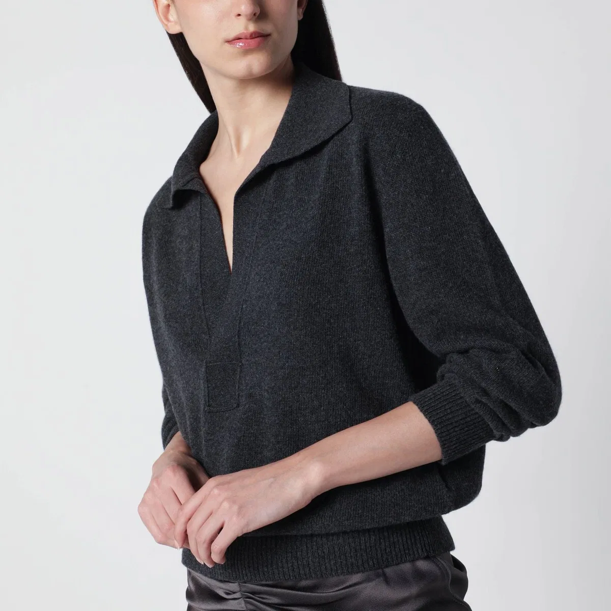 Victoria Beckham Genevieve Sweater In Grey Mélange Cashme