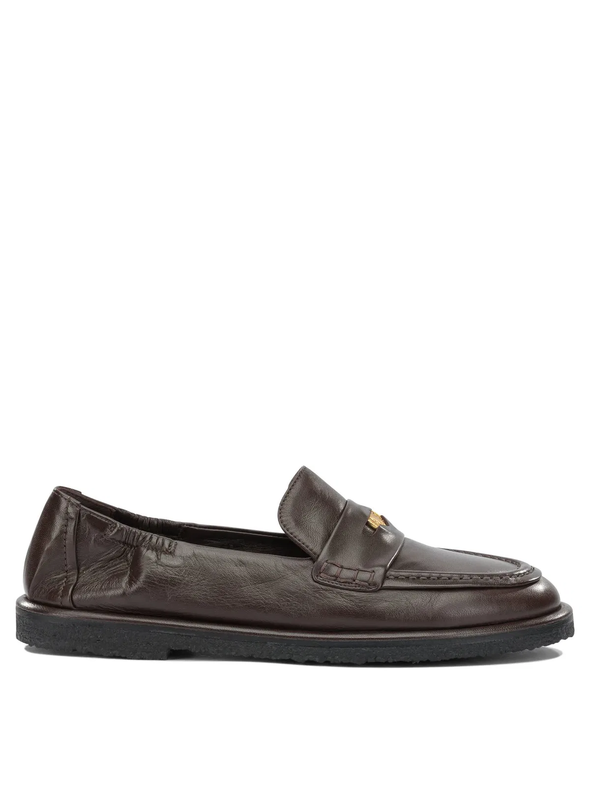 Pomme D'Or Brown Leather Rubber Loafers Slippers