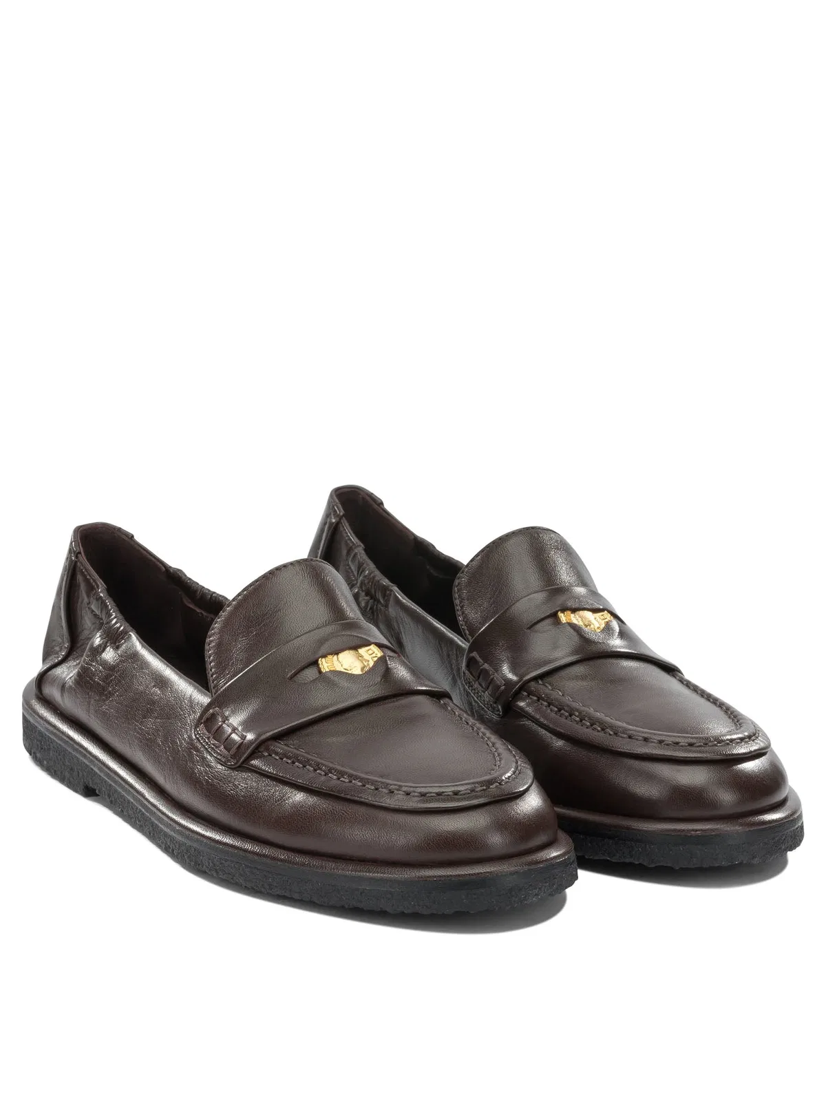 Pomme D'Or Brown Leather Rubber Loafers Slippers