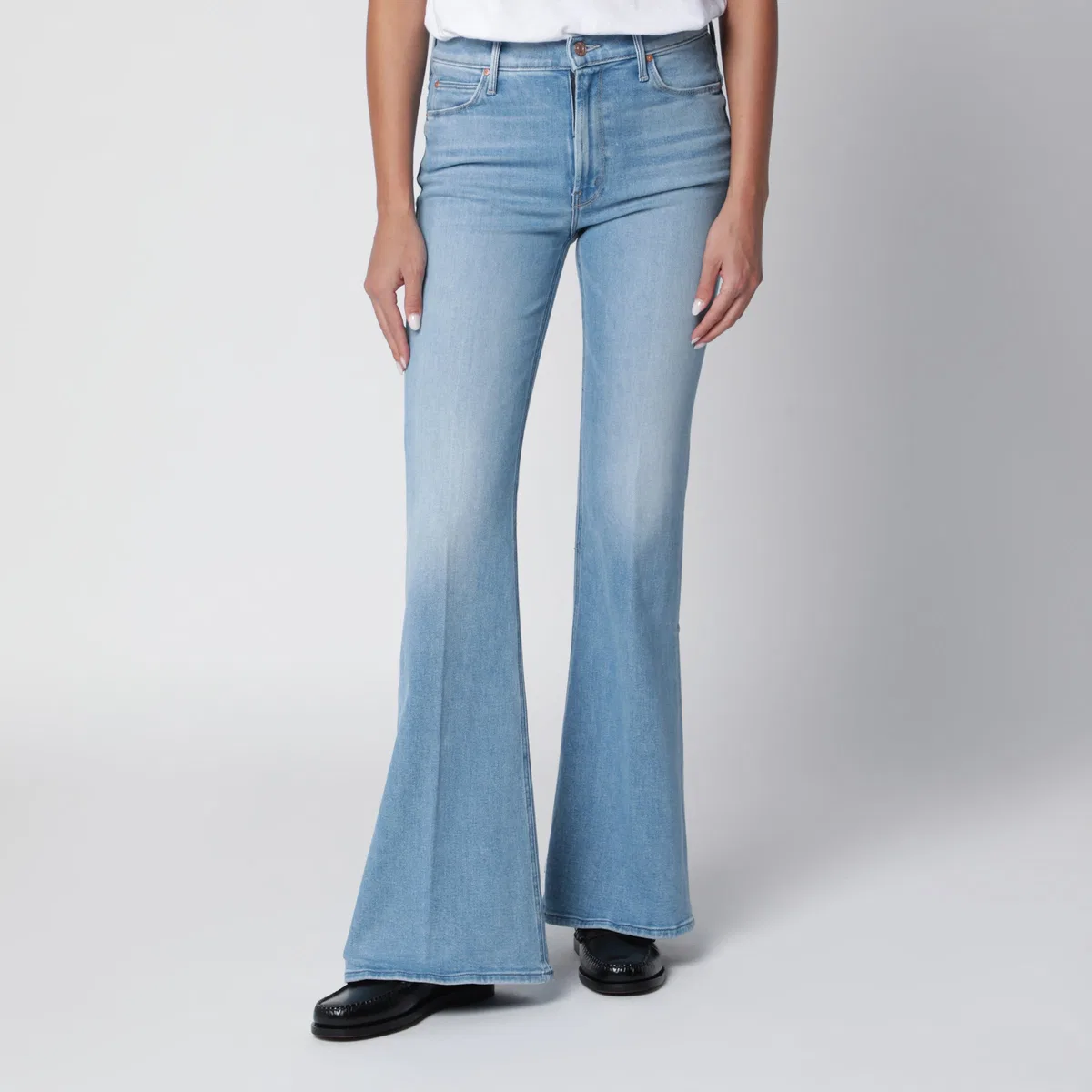 Mother The Doozy Flared Trousers In Light Blue 