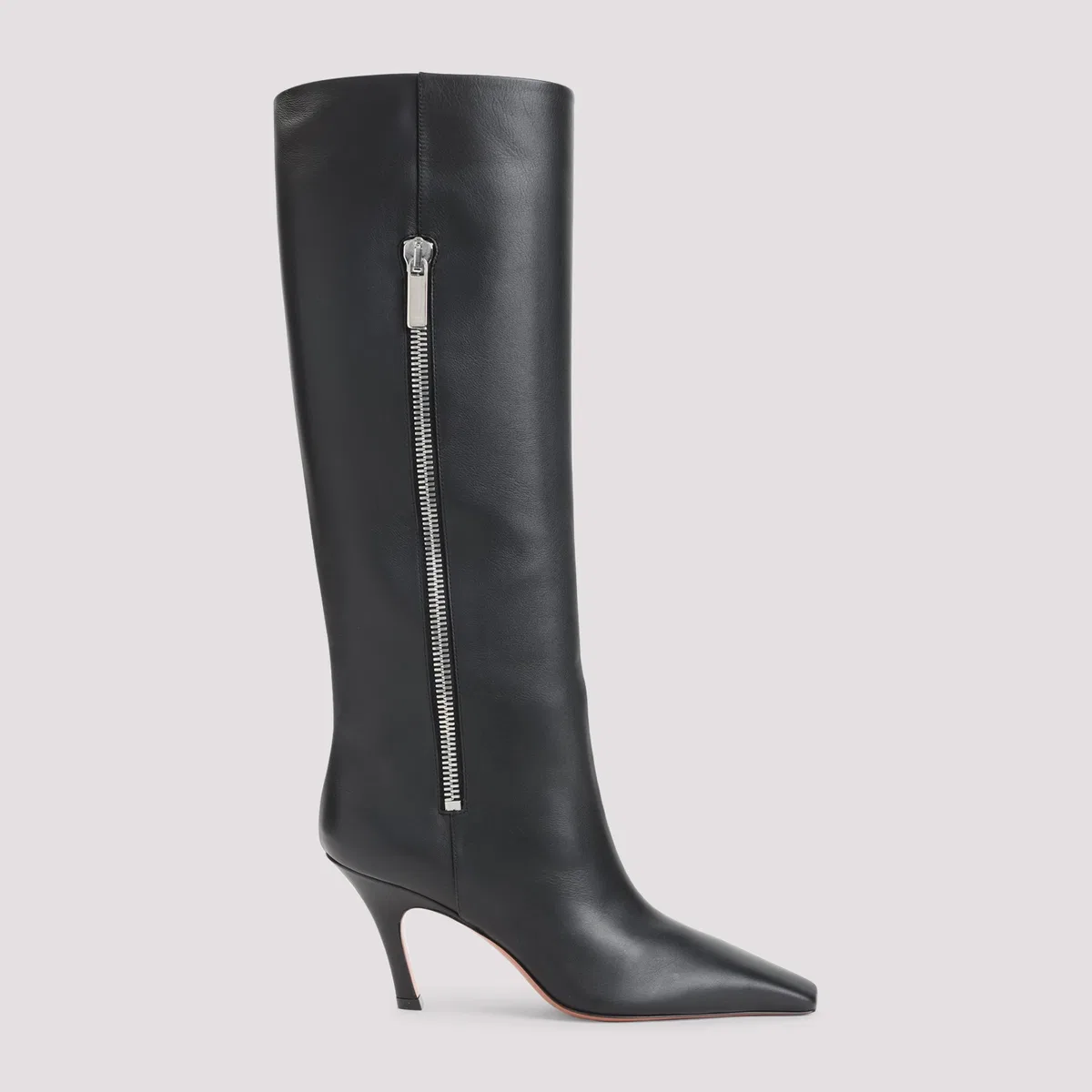 Amina Muaddi Black Mona 80 Leather Boots