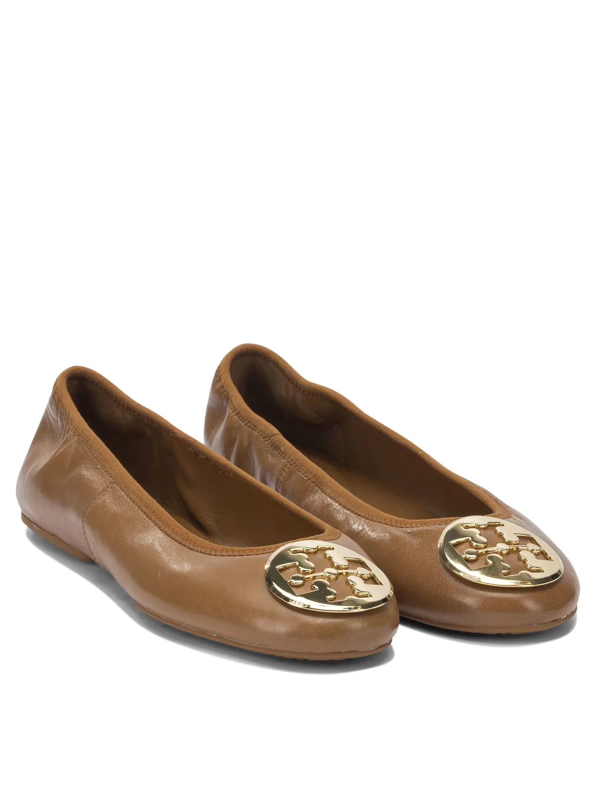 Tory Burch Brown Leather Fabric Ballerinas