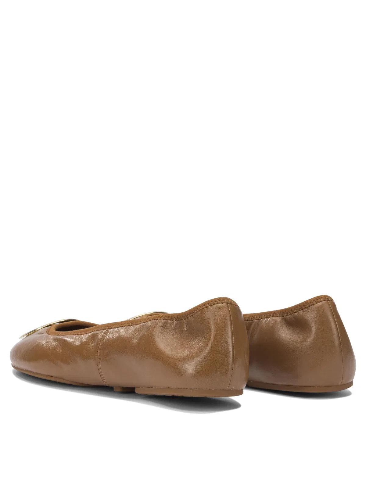 Tory Burch Brown Leather Fabric Ballerinas