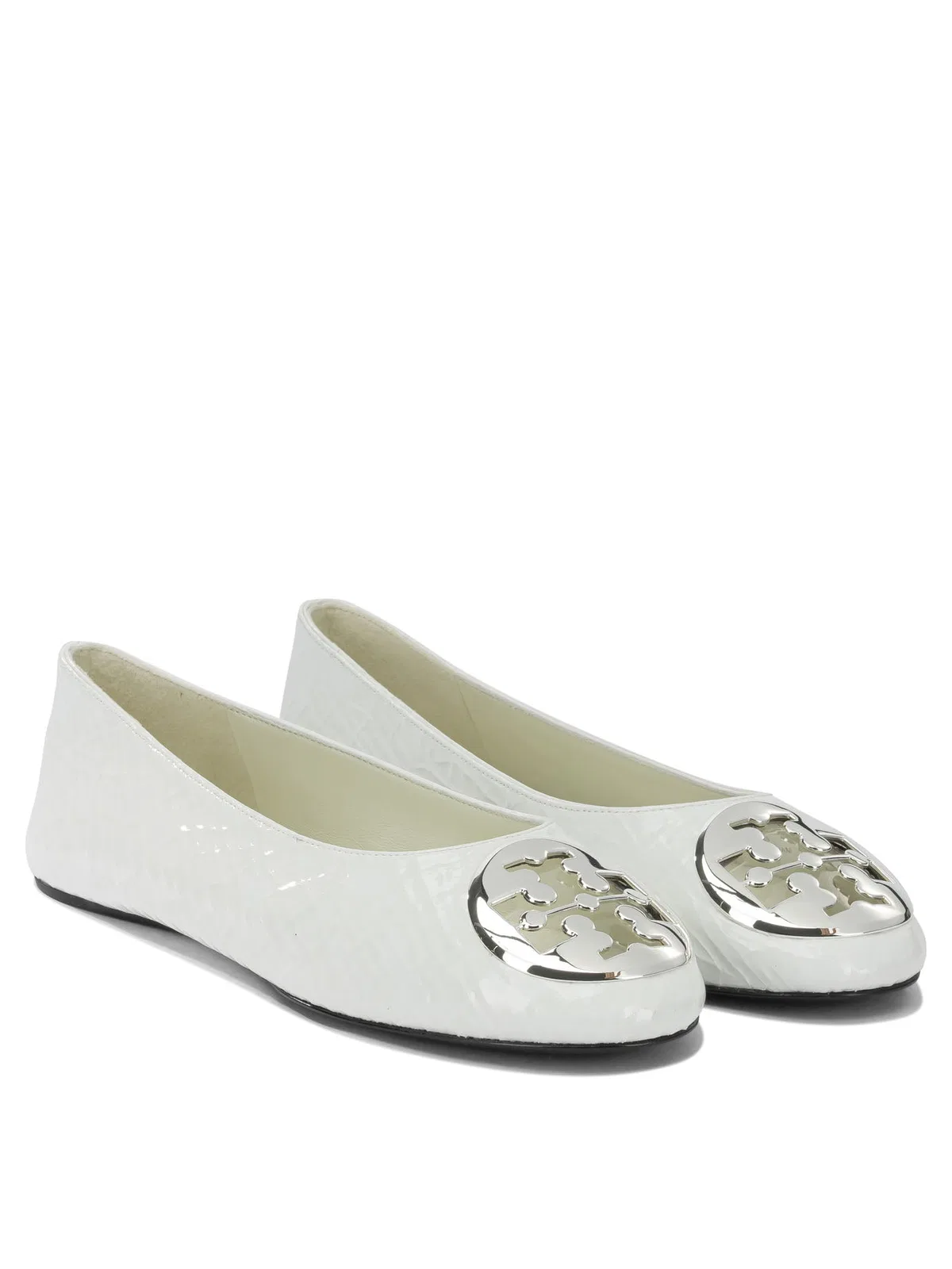 Tory Burch White Goat Bovine Leather Ballerinas