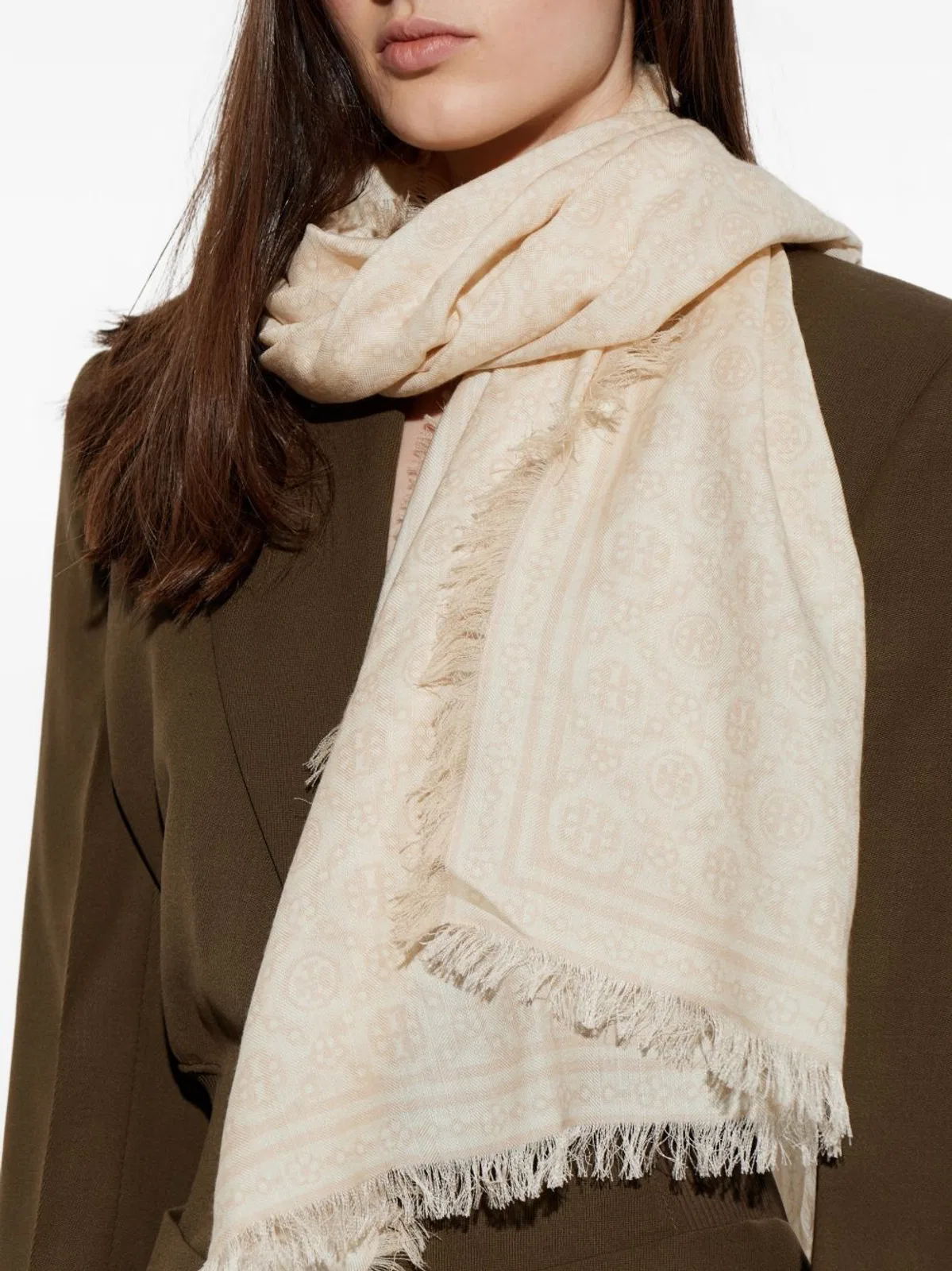 Tory Burch Monogram Wool And Silk Scarf