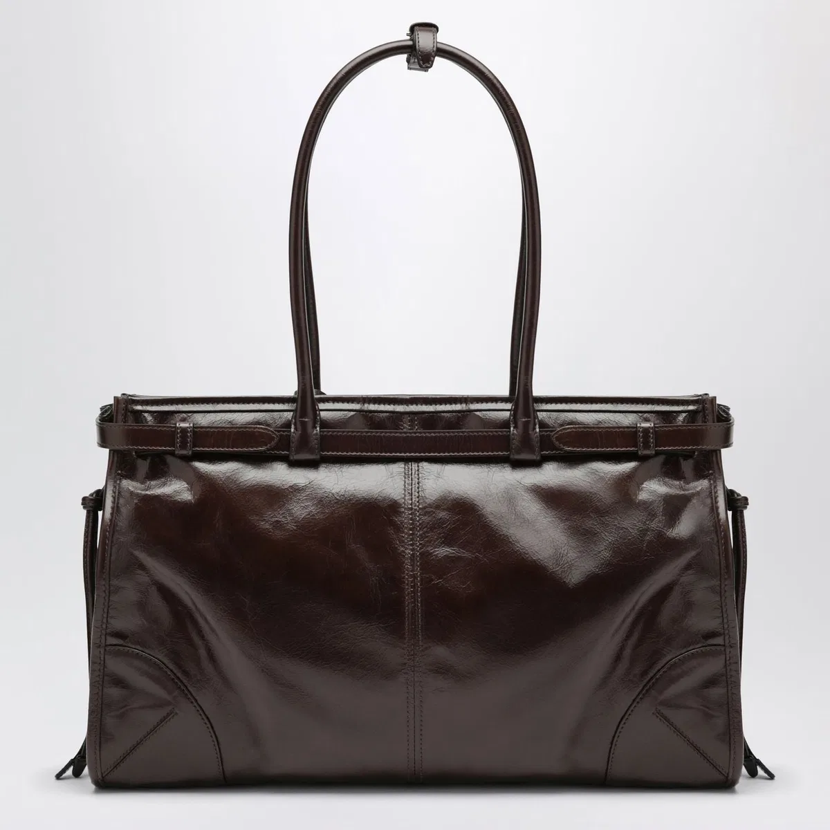 Prada Bonnie Large Leather Handbag In Dark Bro