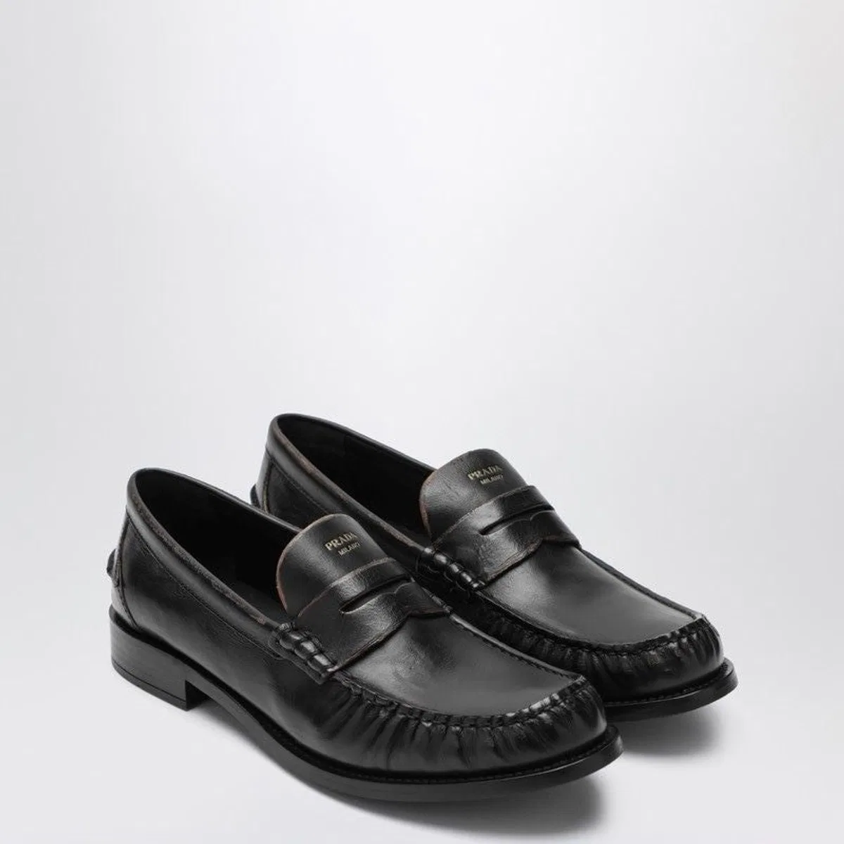 Prada Black Polished Leather Loafers