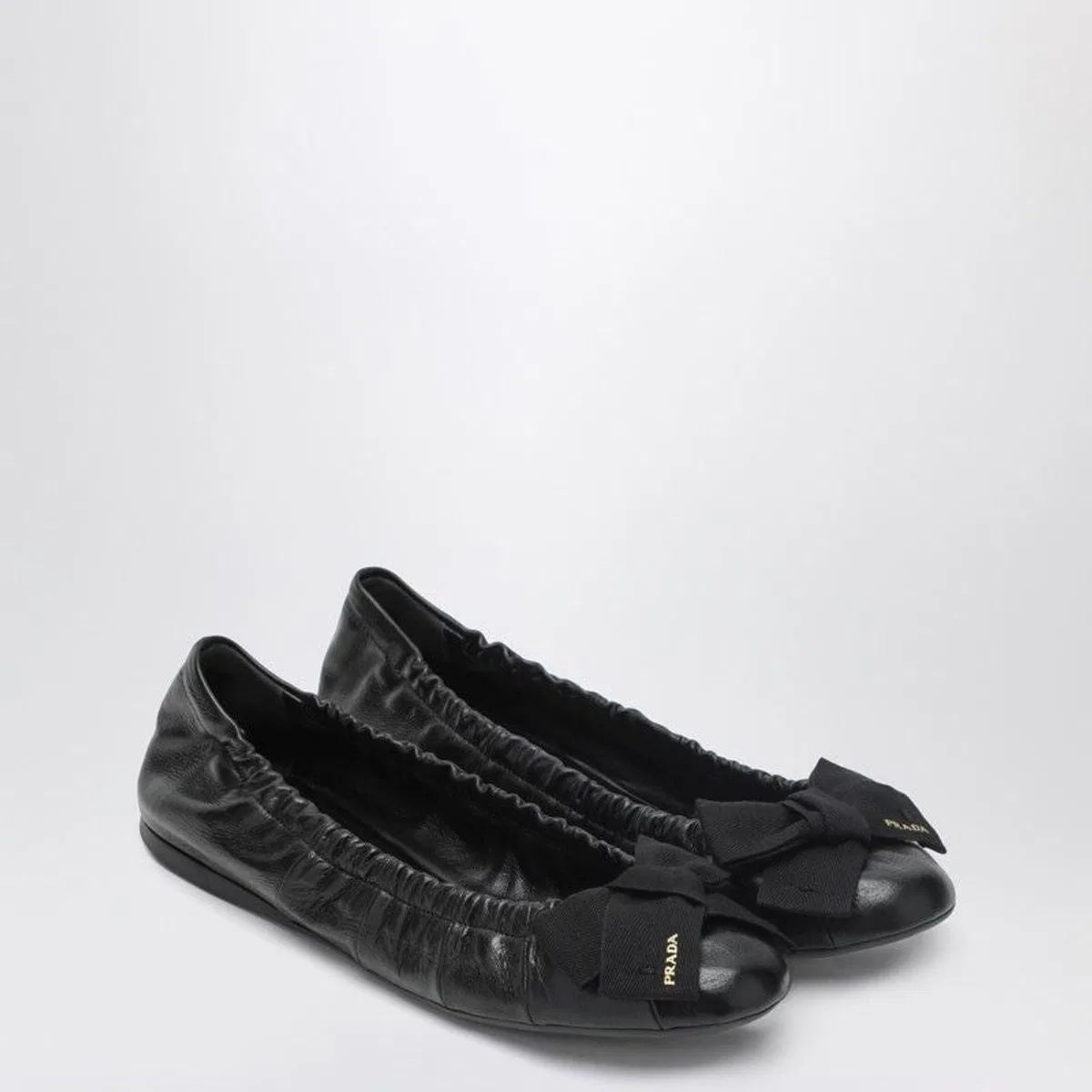 Prada Black Patent Leather Ballet Flats With B