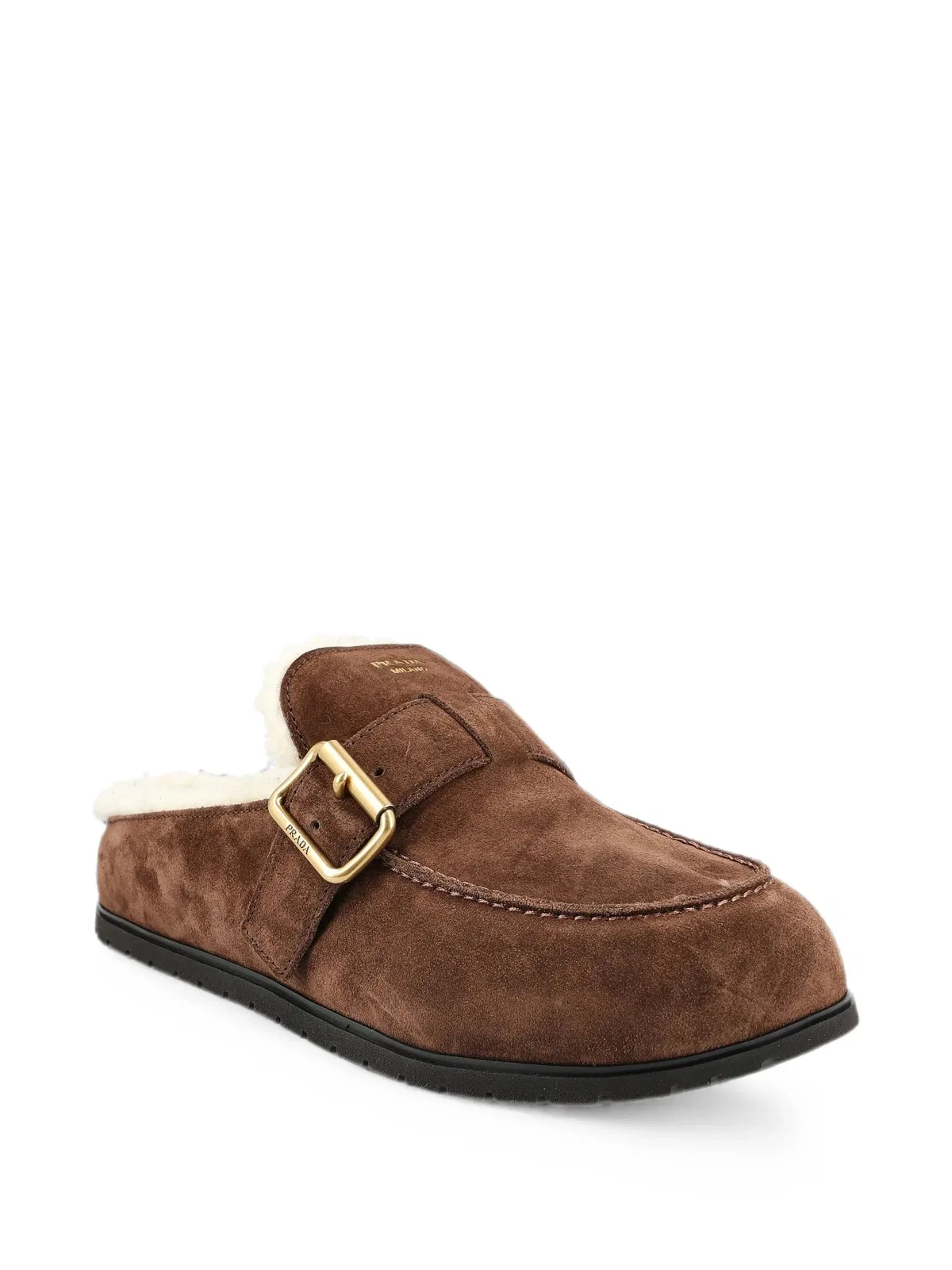 Prada Brown Suede Shearling Mules
