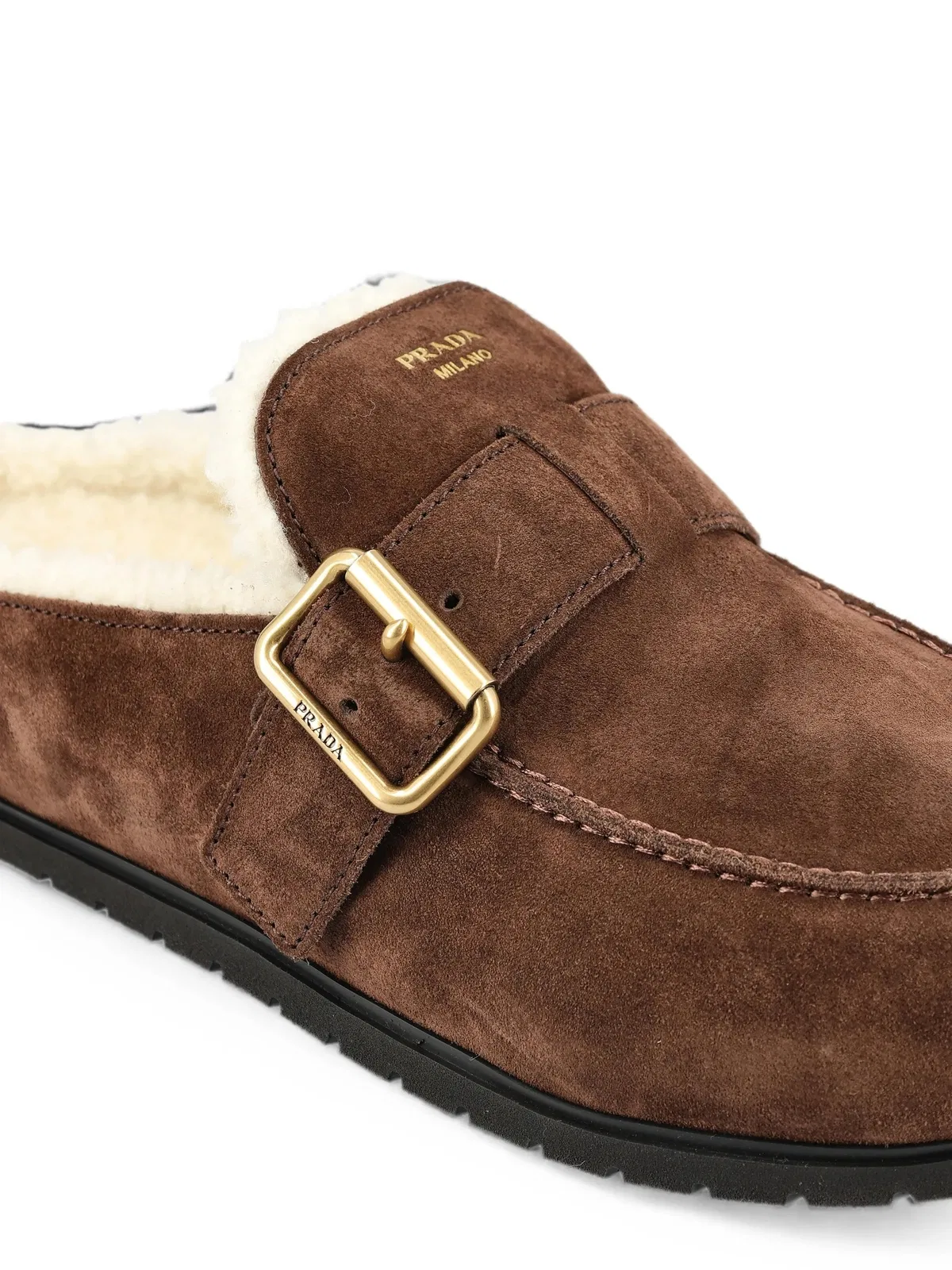 Prada Brown Suede Shearling Mules