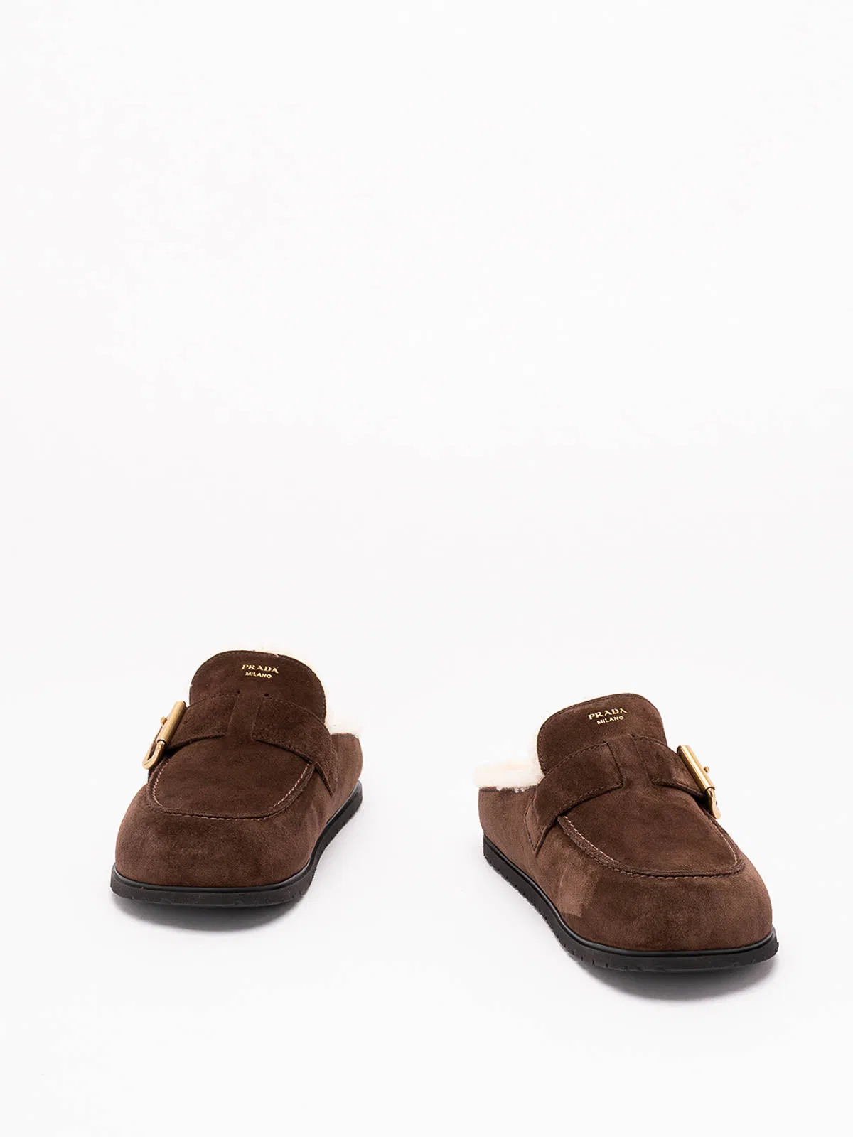 Prada Suede And Shearling Mules