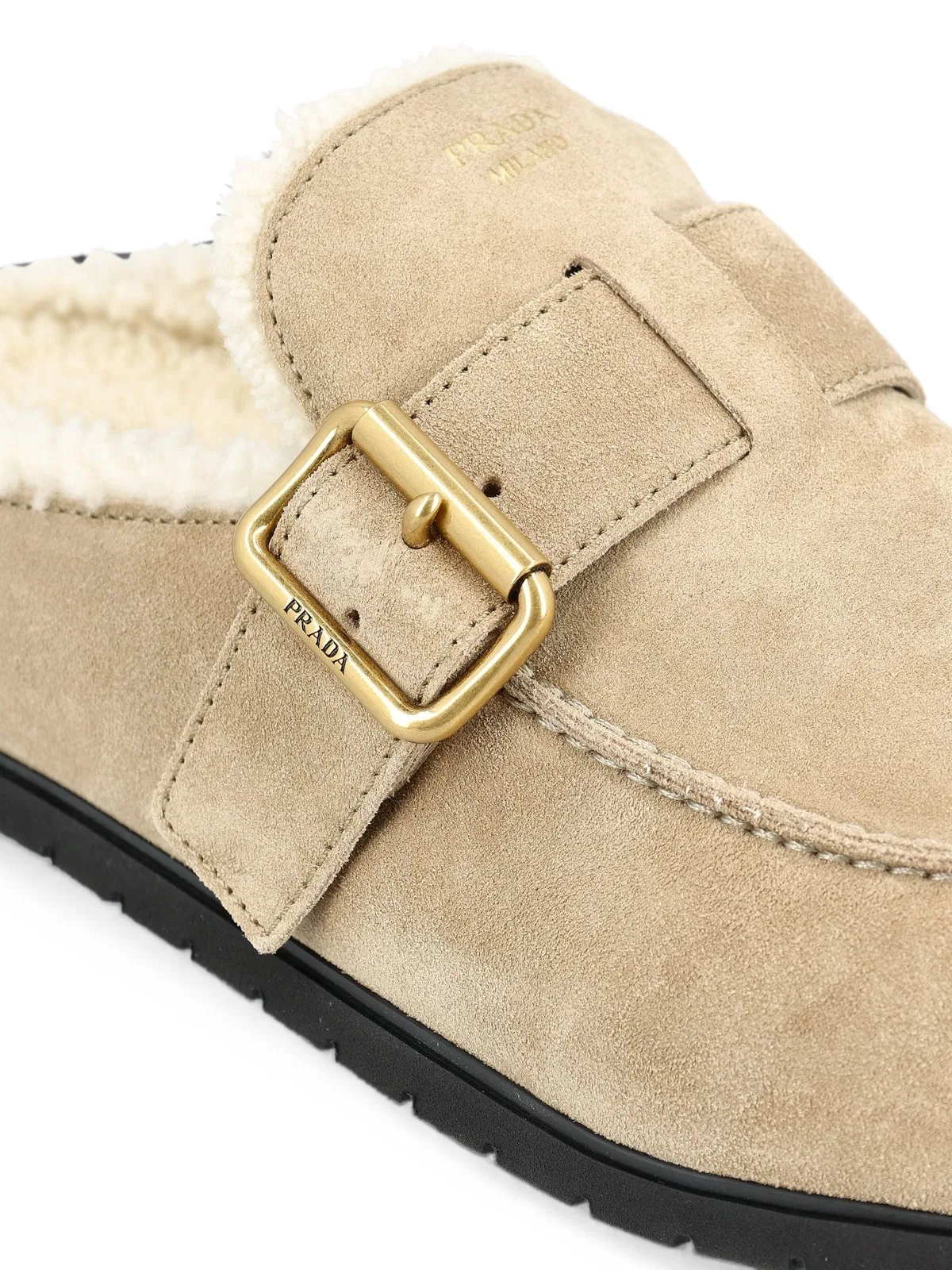 Prada Buckle-Fastening Shearling-Lined Mules