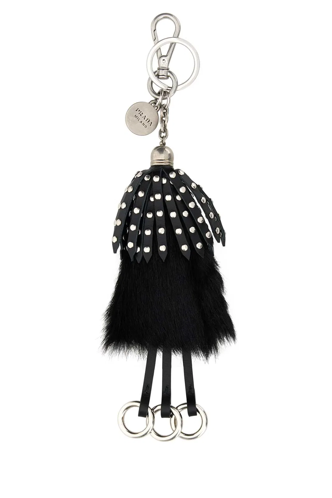 Prada Black Calf Hair And Leather Keyring