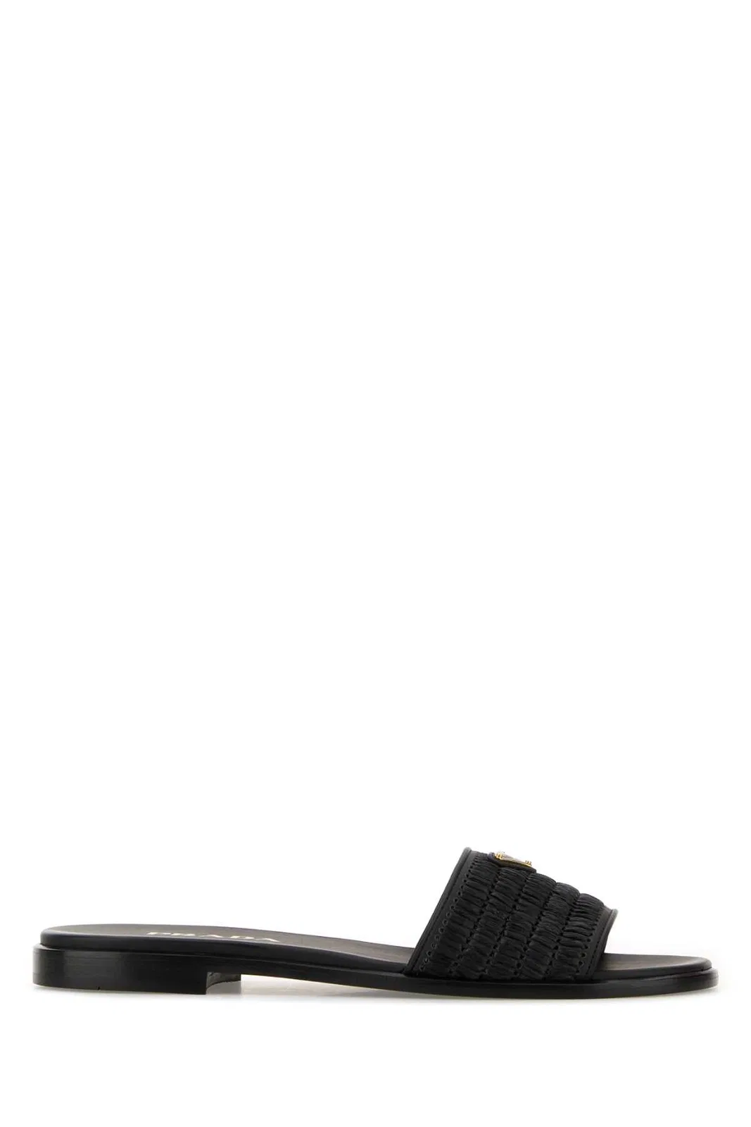 Prada Slider Sandals In Leather With Crochet D