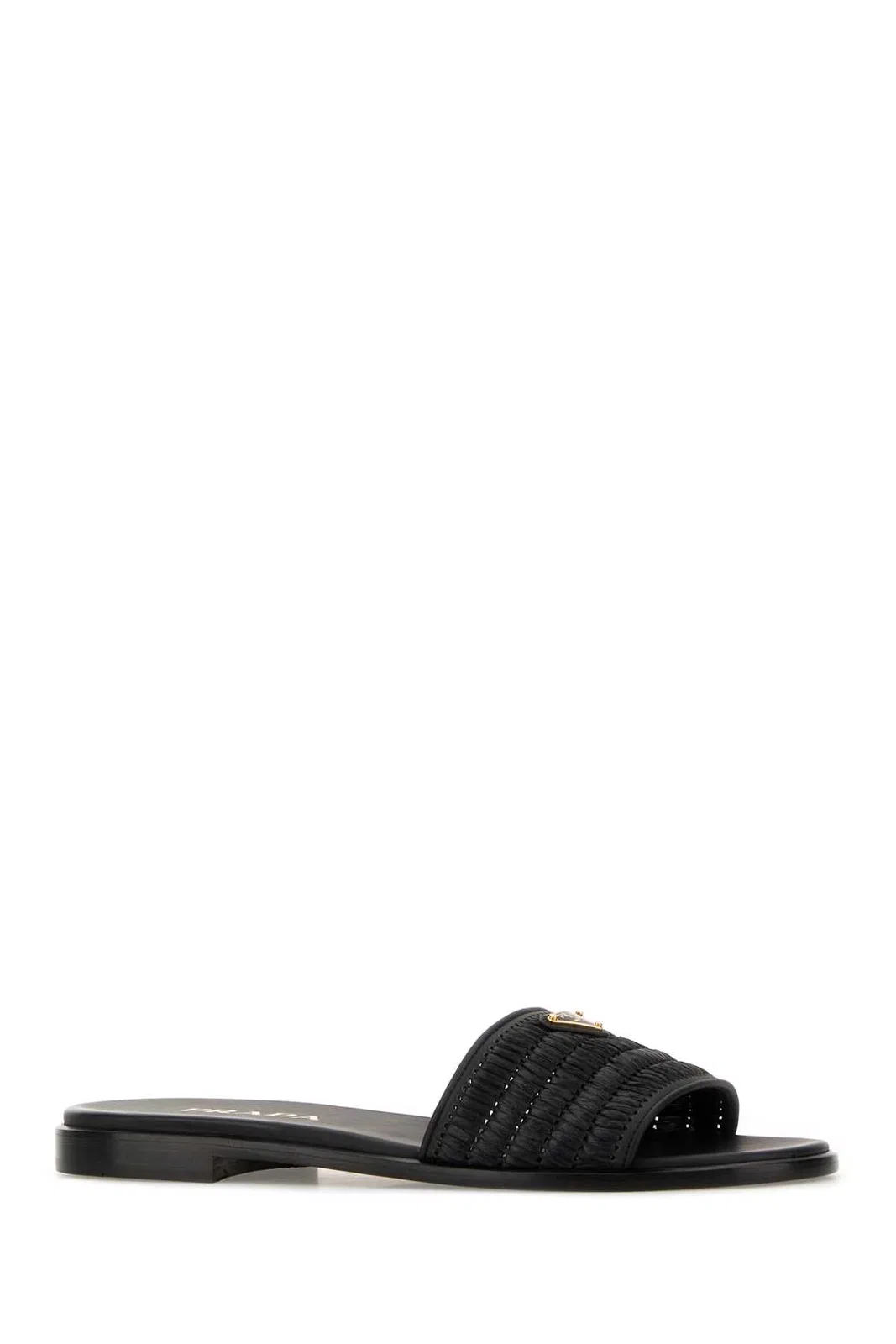 Prada Slider Sandals In Leather With Crochet D