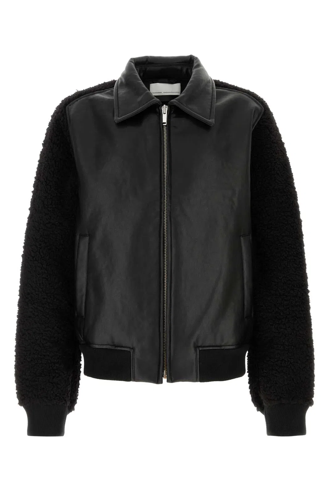 Random Identities Men Faux Shearling Leather Bomber Jacket