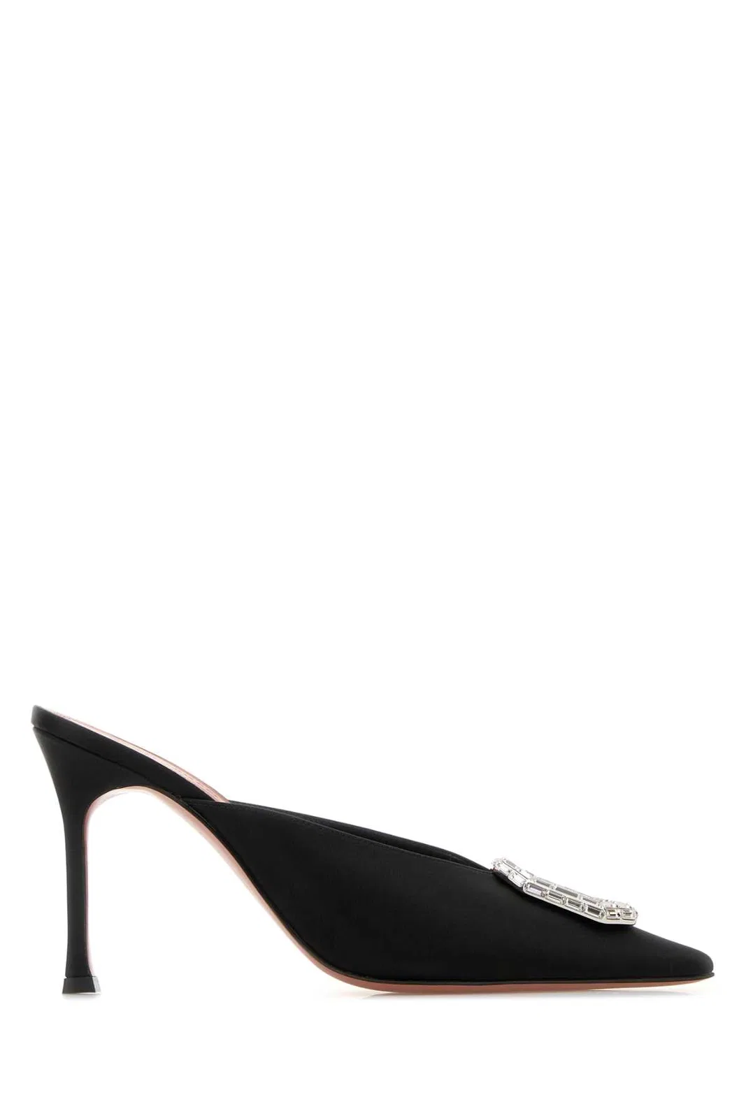 Amina Muaddi Camelia Mule 90 Satin Black White