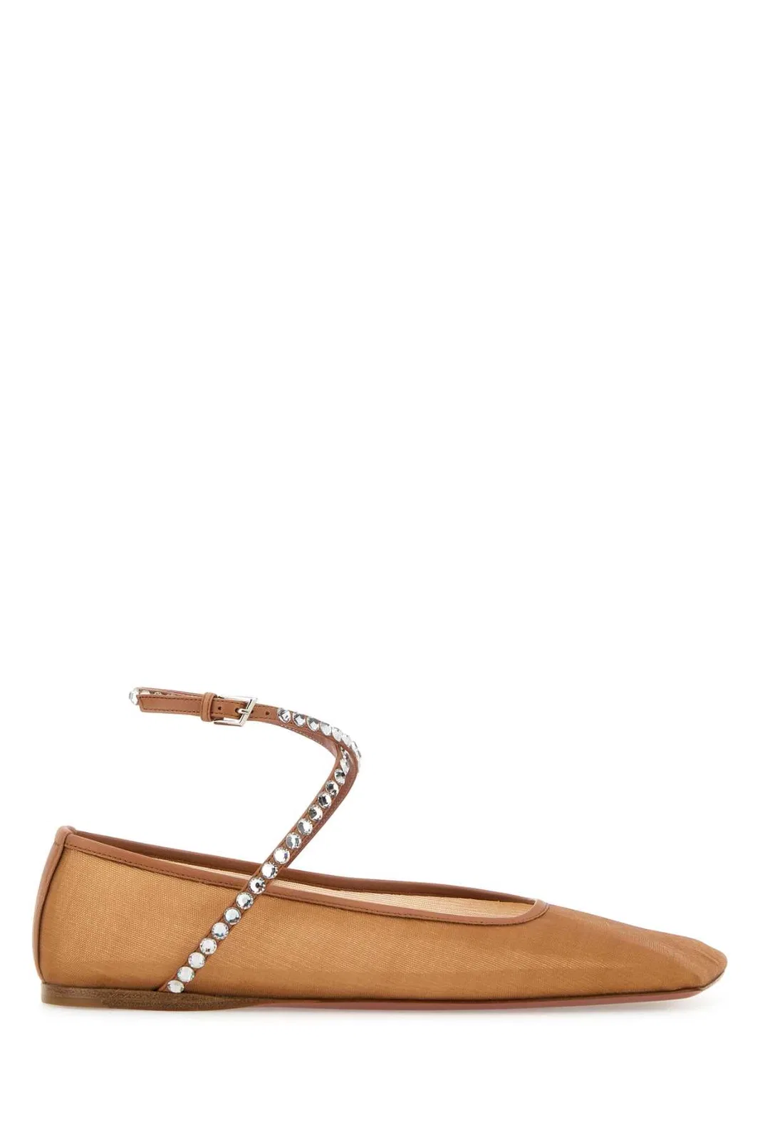 Amina Muaddi Ane Mesh Flat Mesh Beige + White Crystal