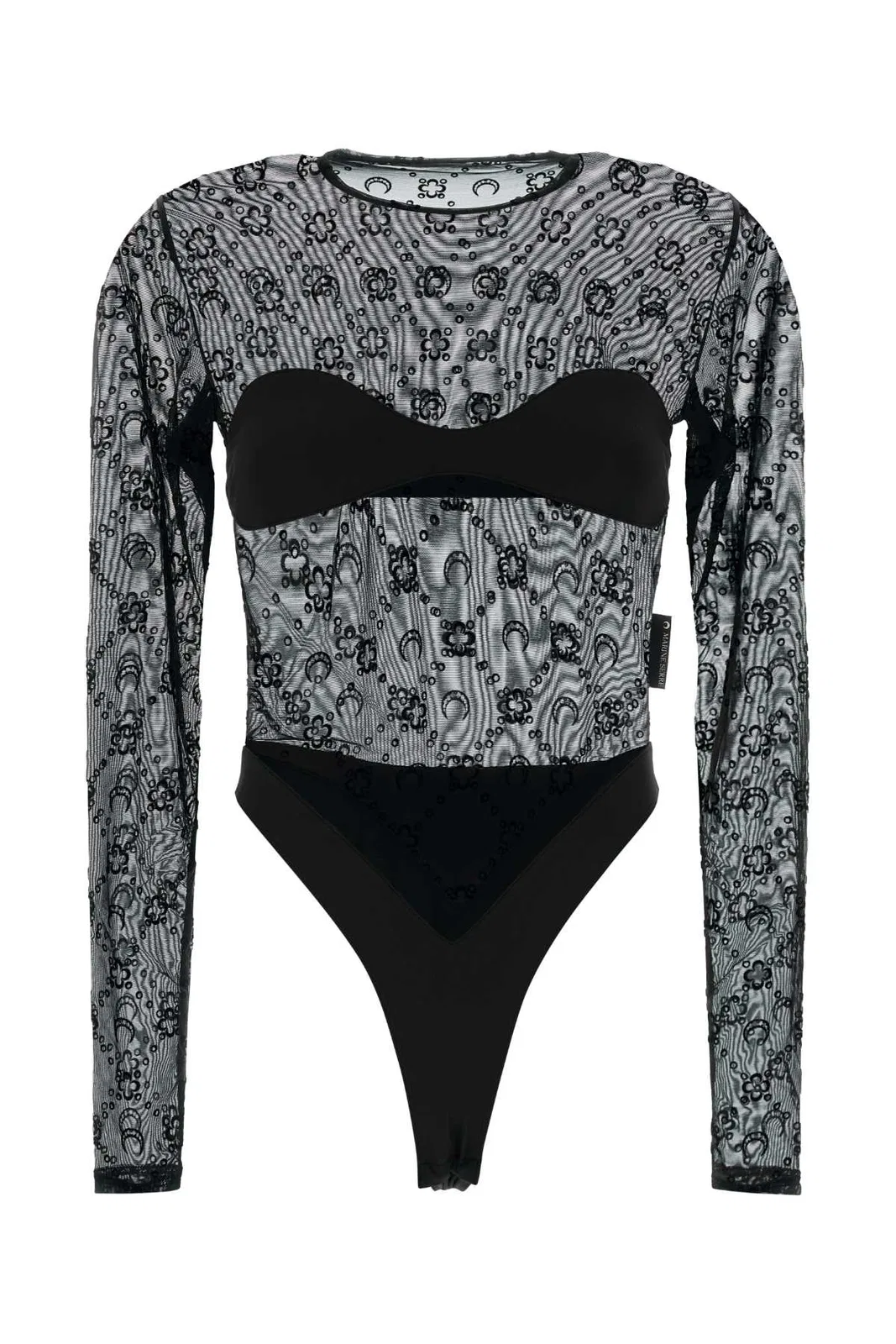 Marine Serre Moonogram Mesh Flock Ls Bodysuit Top