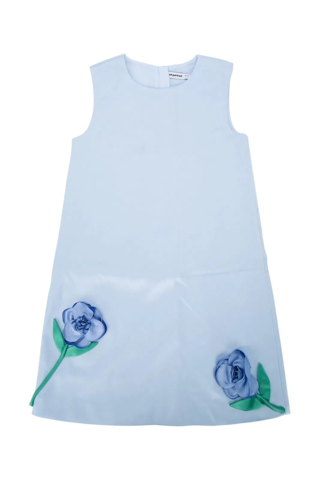 Self Portrait Kids Blue Bonded Satin 3D Flower Dress