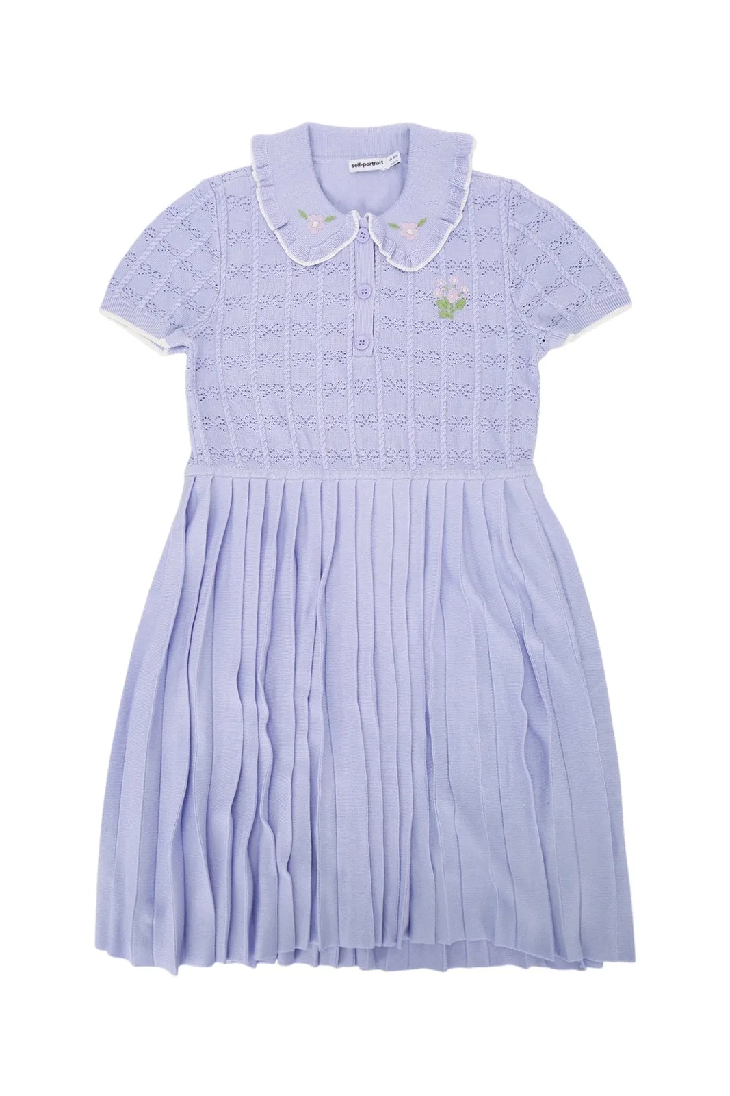 Self Portrait Kids Lilac Pleated Pointelle Knit Dress
