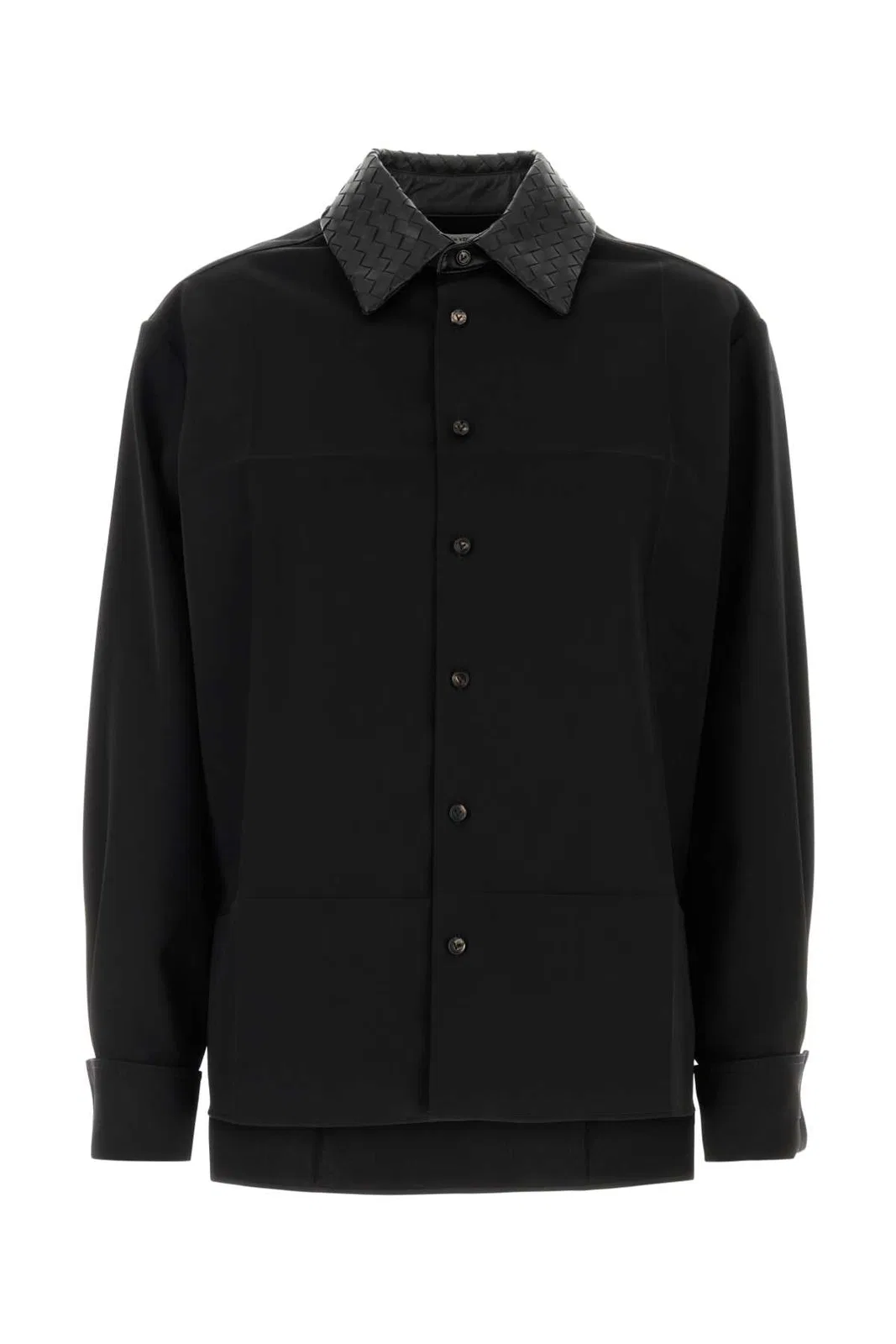 Bottega Veneta Camicia Nera E Colletto Nero Intreccio