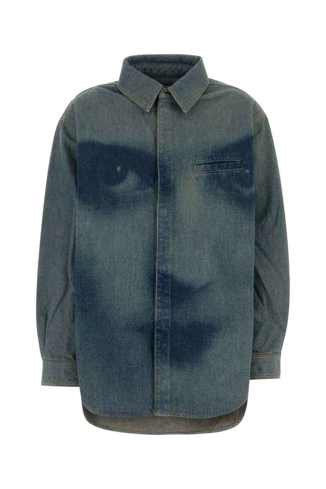 Jean Paul Gaultier Face Print Oversized Denim Shirt