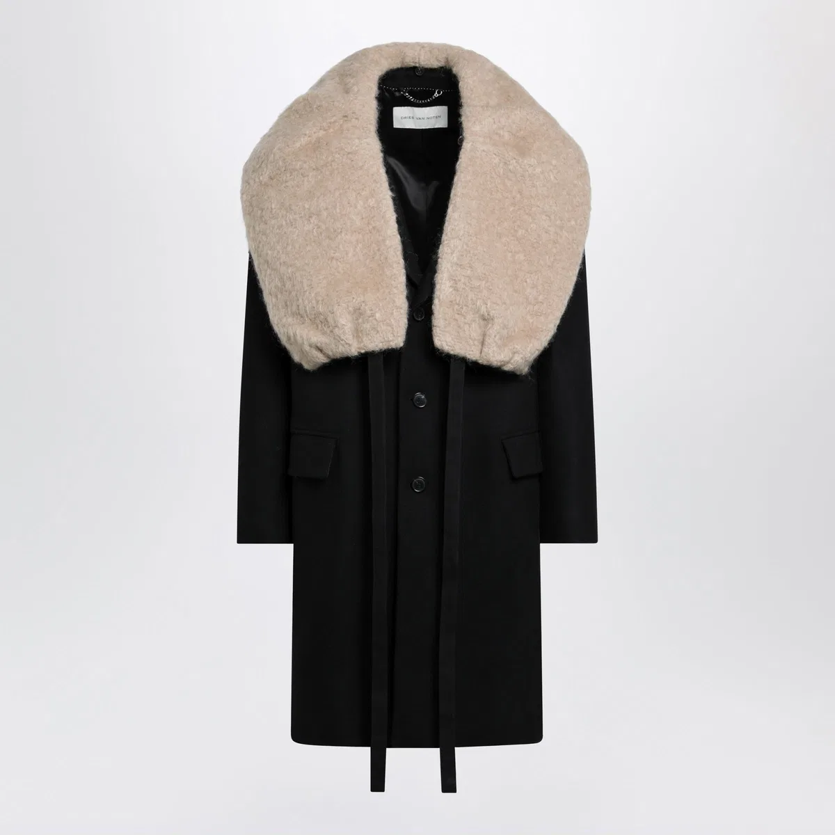 Dries Van Noten Black Coat With Removable Neckline