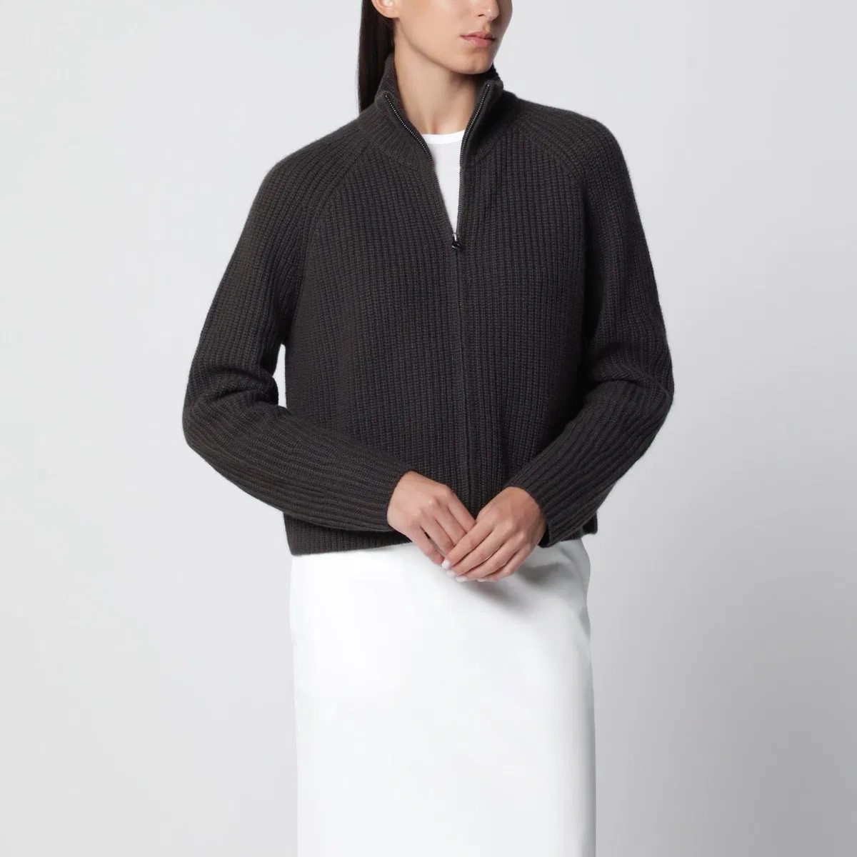 Lisa Yang Dark Green Sadie Zipup Cashmere Cardigan