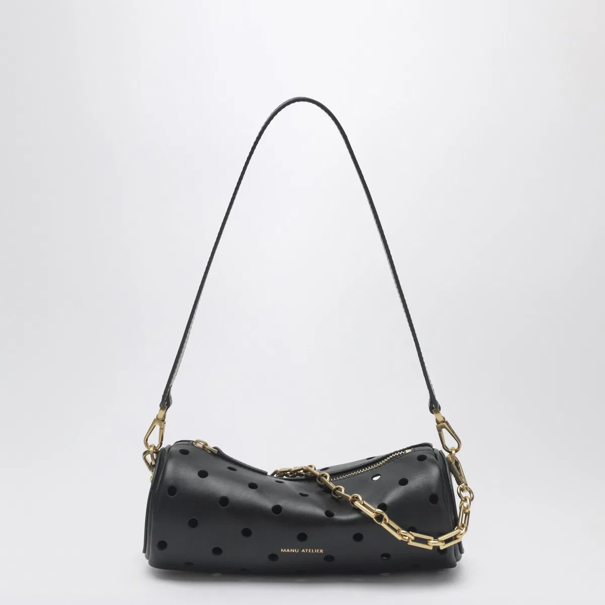 Manu Atelier Mini Cylinder Bag In Perforated Black Le