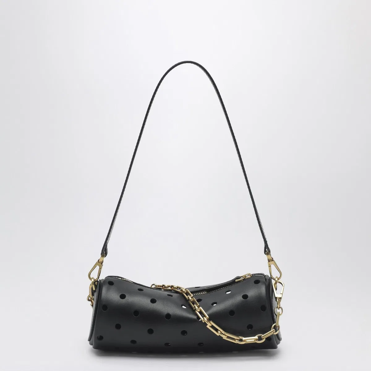 Manu Atelier Mini Cylinder Bag In Perforated Black Le