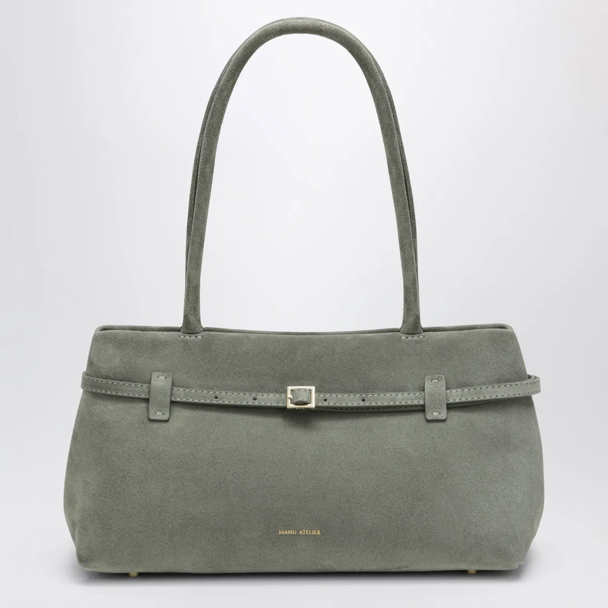 Manu Atelier Cambon East West Bag In Pepe Green Suede