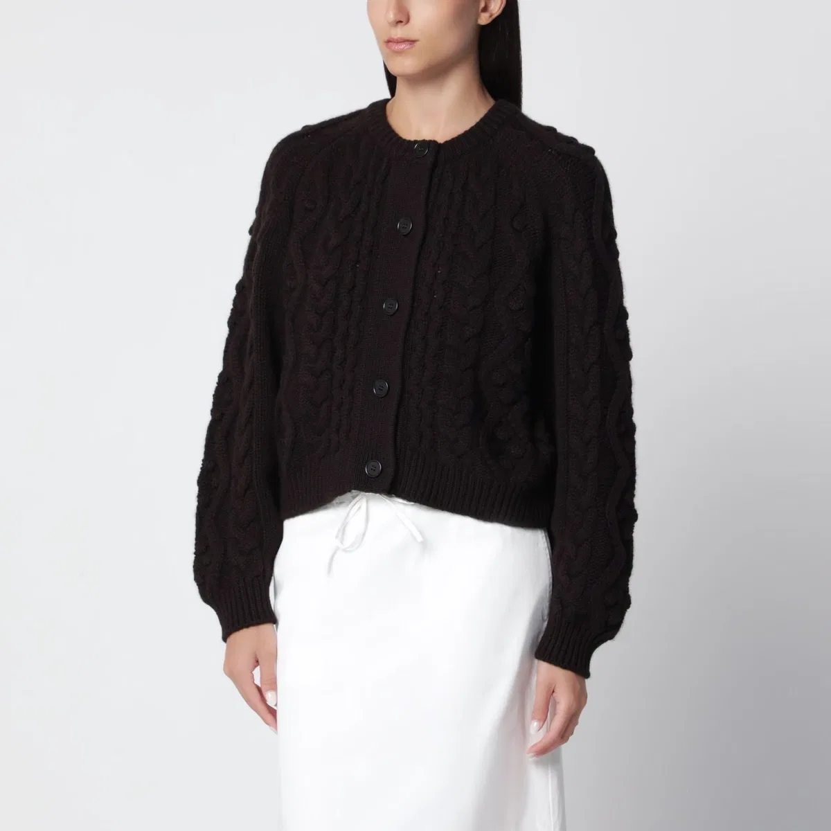 Lisa Yang Brown Cableknit Cashmere Cardigan